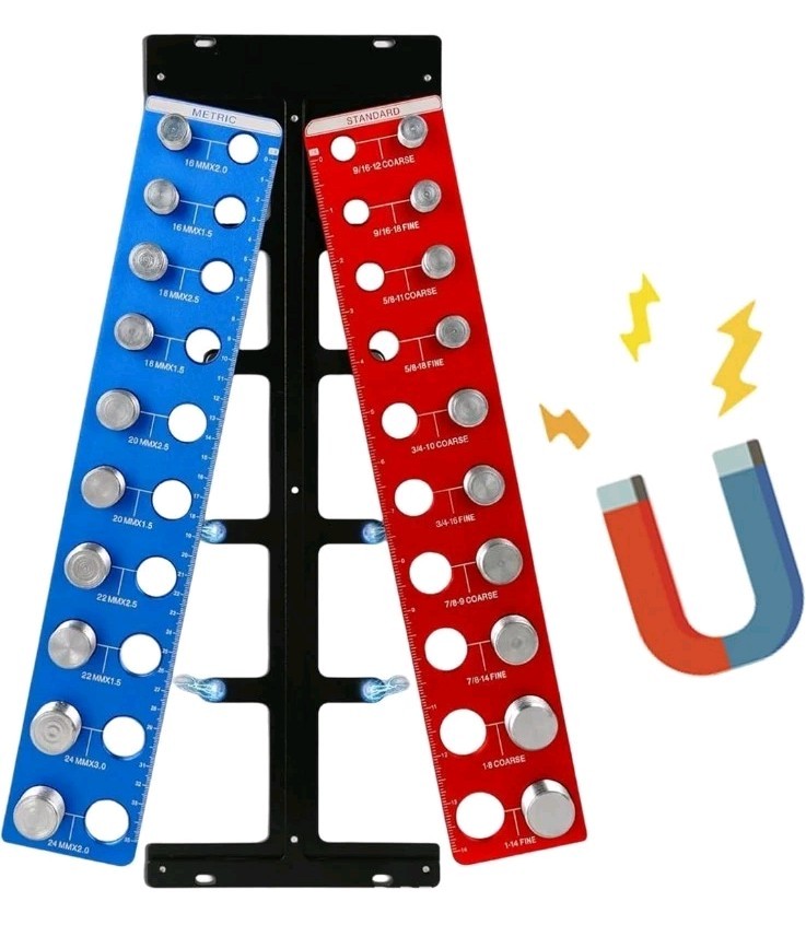Detachable Magnetic Nut and Bolt Thread Checker 20 Bolt Sizer Standard & Metric