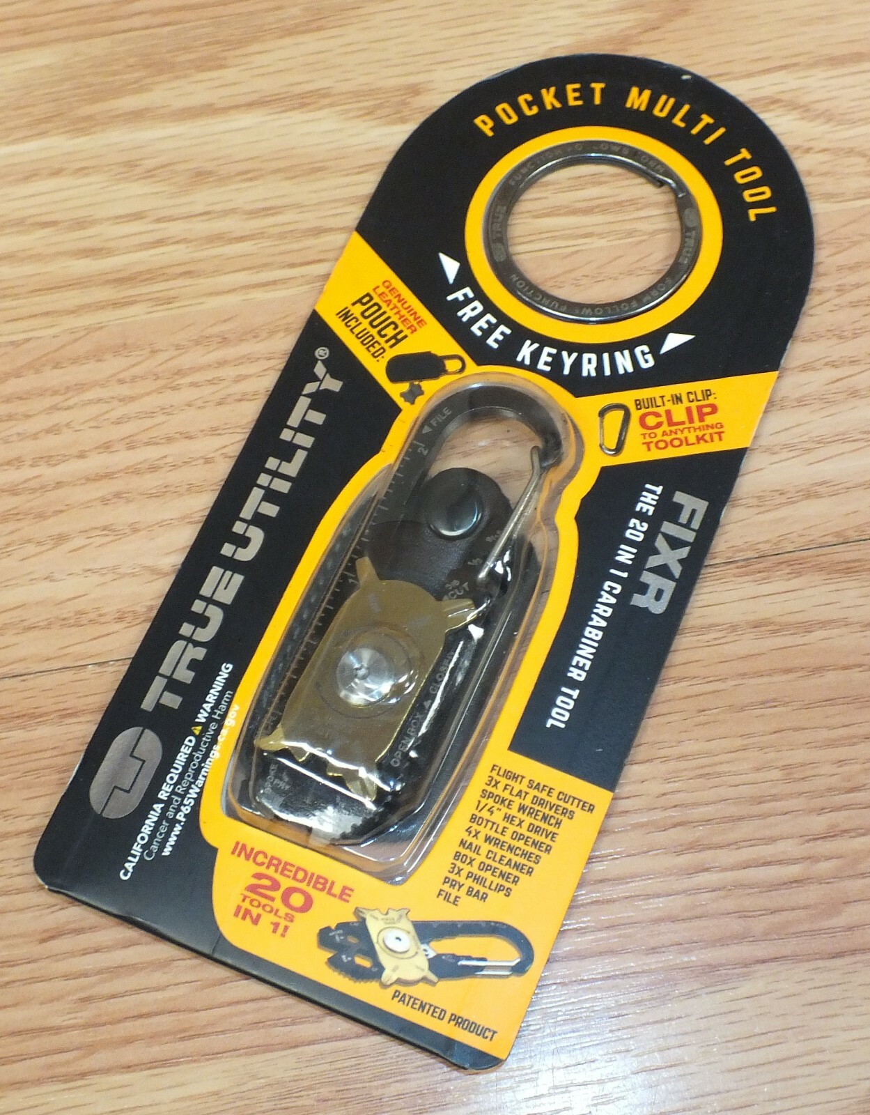Fixr True Utility 20 in 1 Carabiner Tool With Genuine Leather Pouch Included