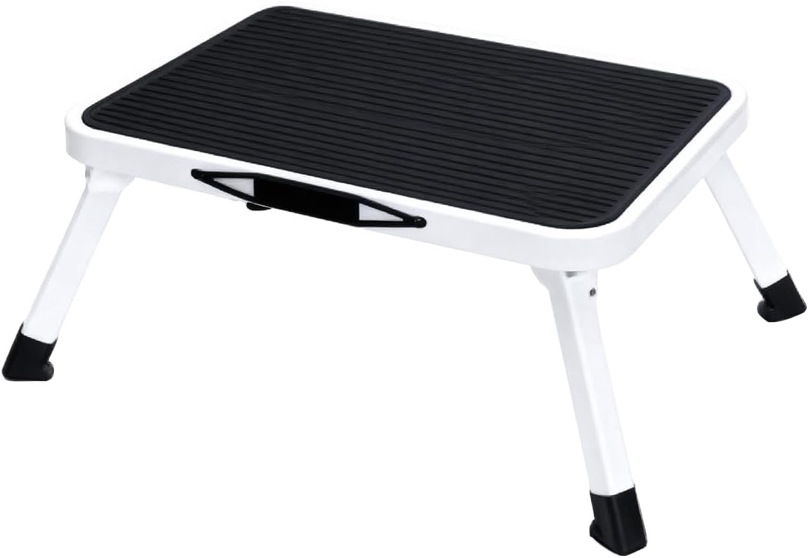 Foldable Step Stool Heavy-Duty Metal Step Stool W/ 330 lbs Capacity Non-Slip