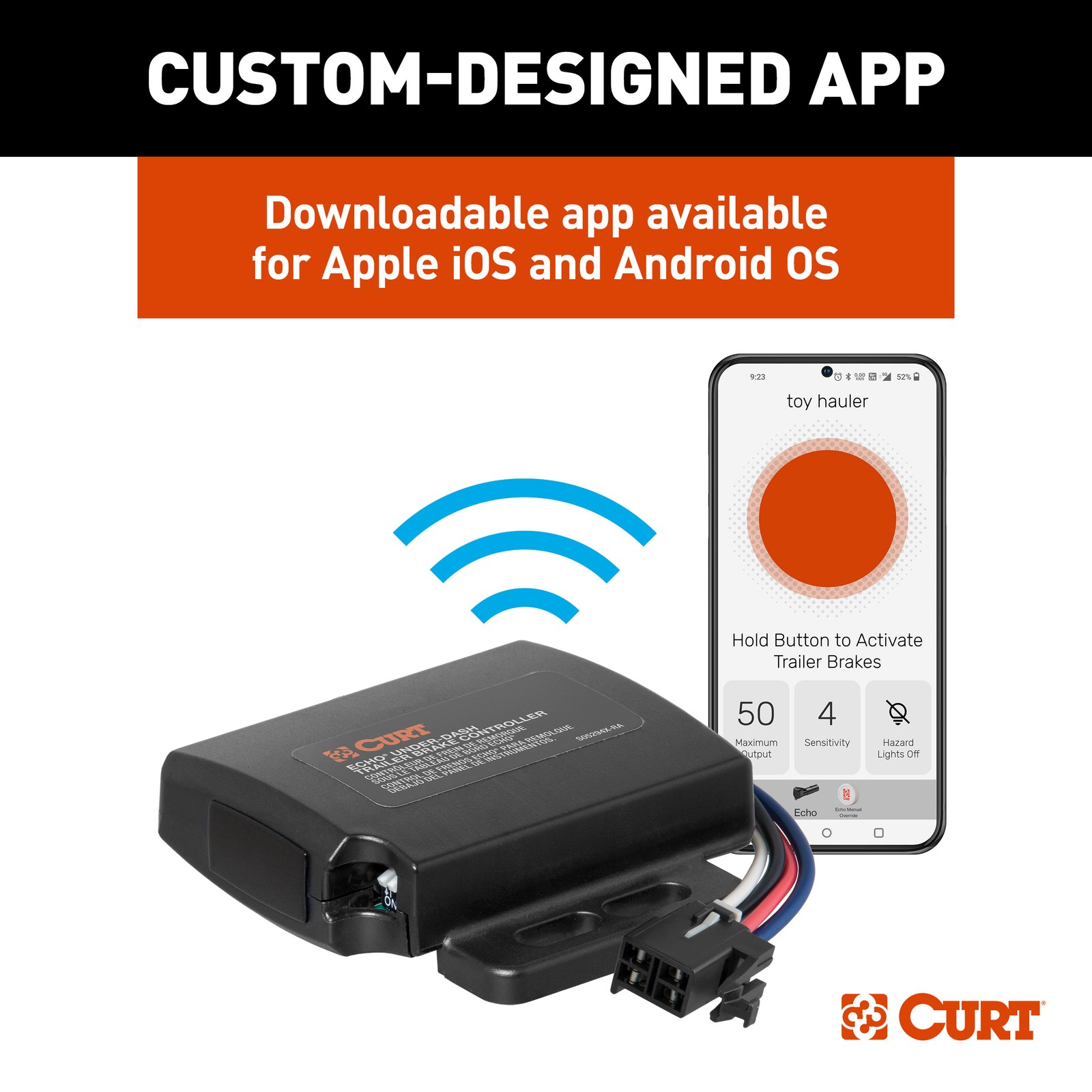 CURT 51190 Echo Under-Dash Electric Trailer Brake Controller with Bluetooth