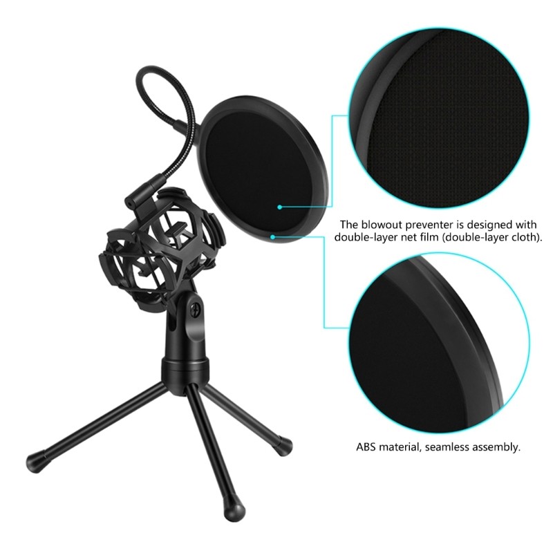 Microphone Tripod Adjustable Height Shockproof Windproof for Podcast Recording