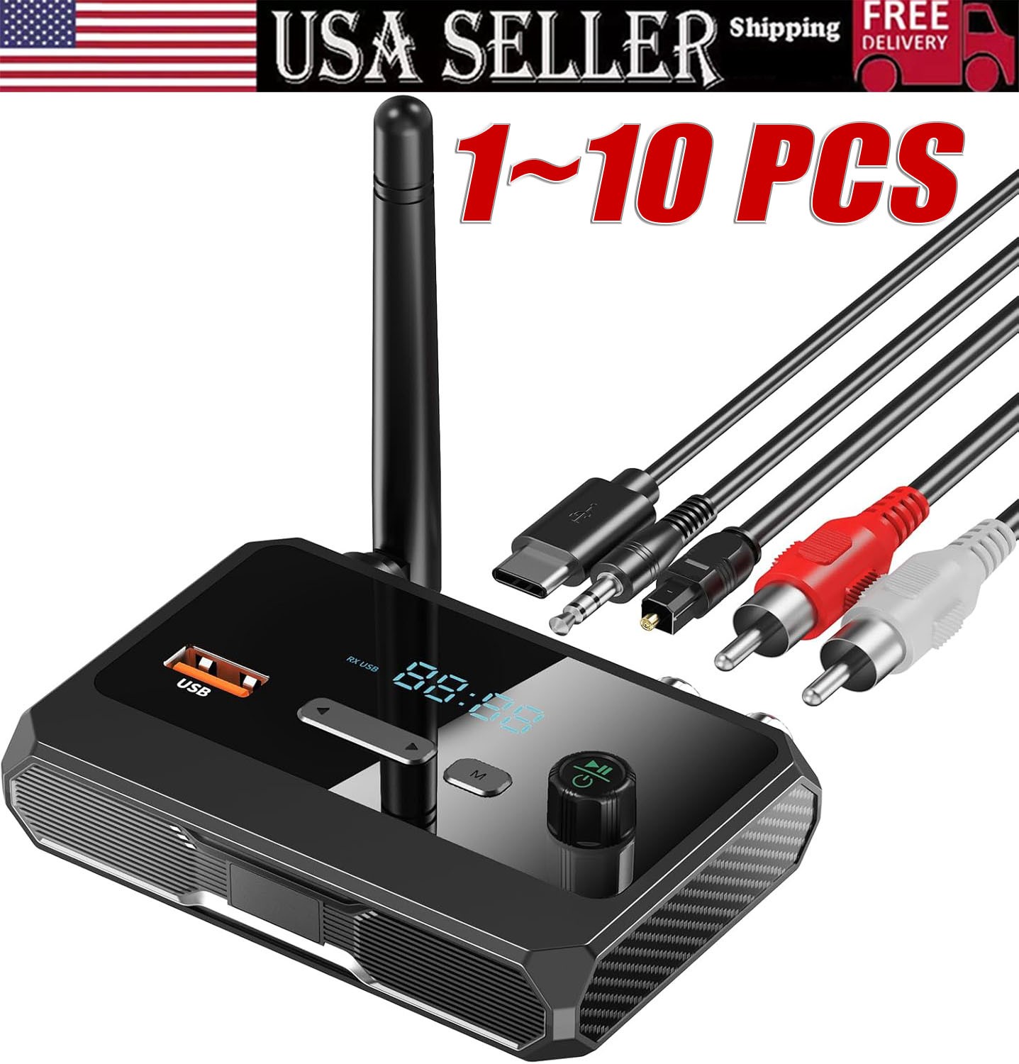 Bluetooth 5.3 Home Stereo Audio Receiver AUX Optical HD Music to RCA Adapter Lot