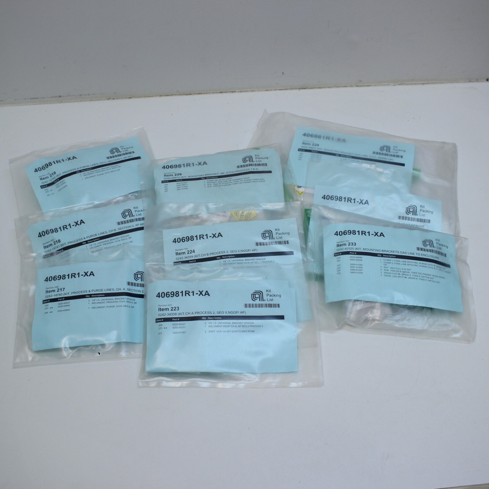Applied Materials AMAT 0242-* Kit Lot 14742, 14741, 14740, 34358, 34359, 34412