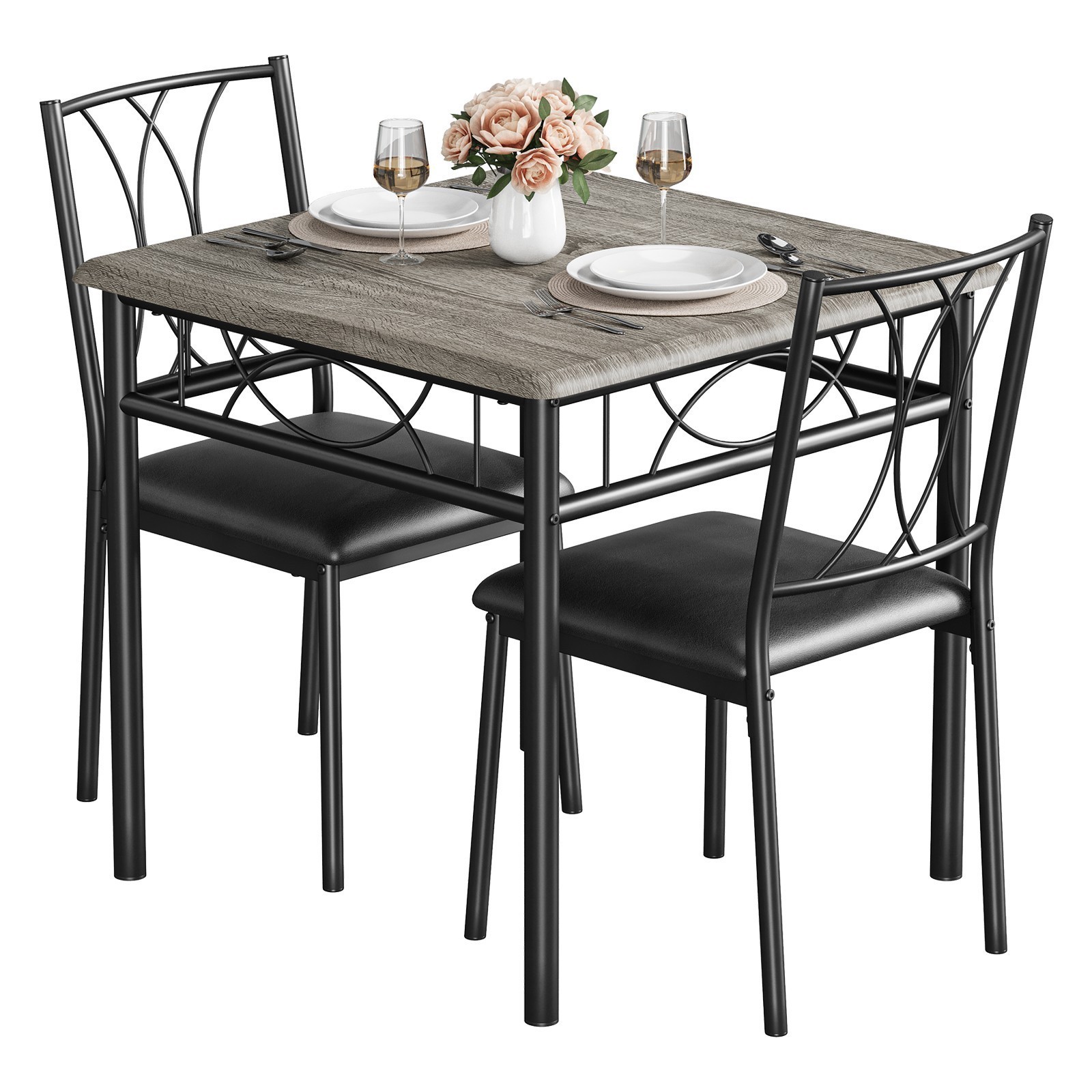 3 Piece Dining Table Set for 2 kitchen Table Dinette With Upholstered Chairs