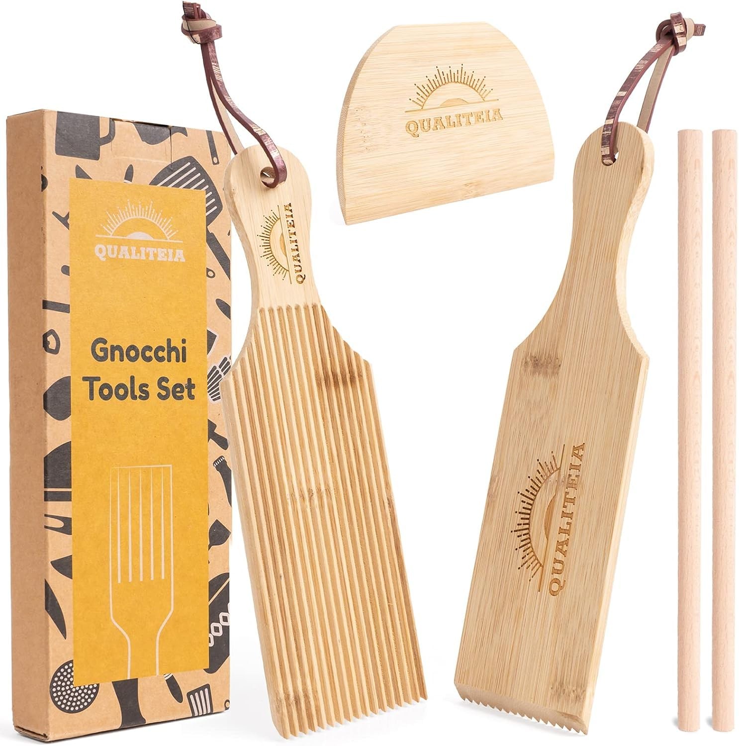 Gnocchi Board Set for Rolling Dough - 2x Paddles, standart size, Natural