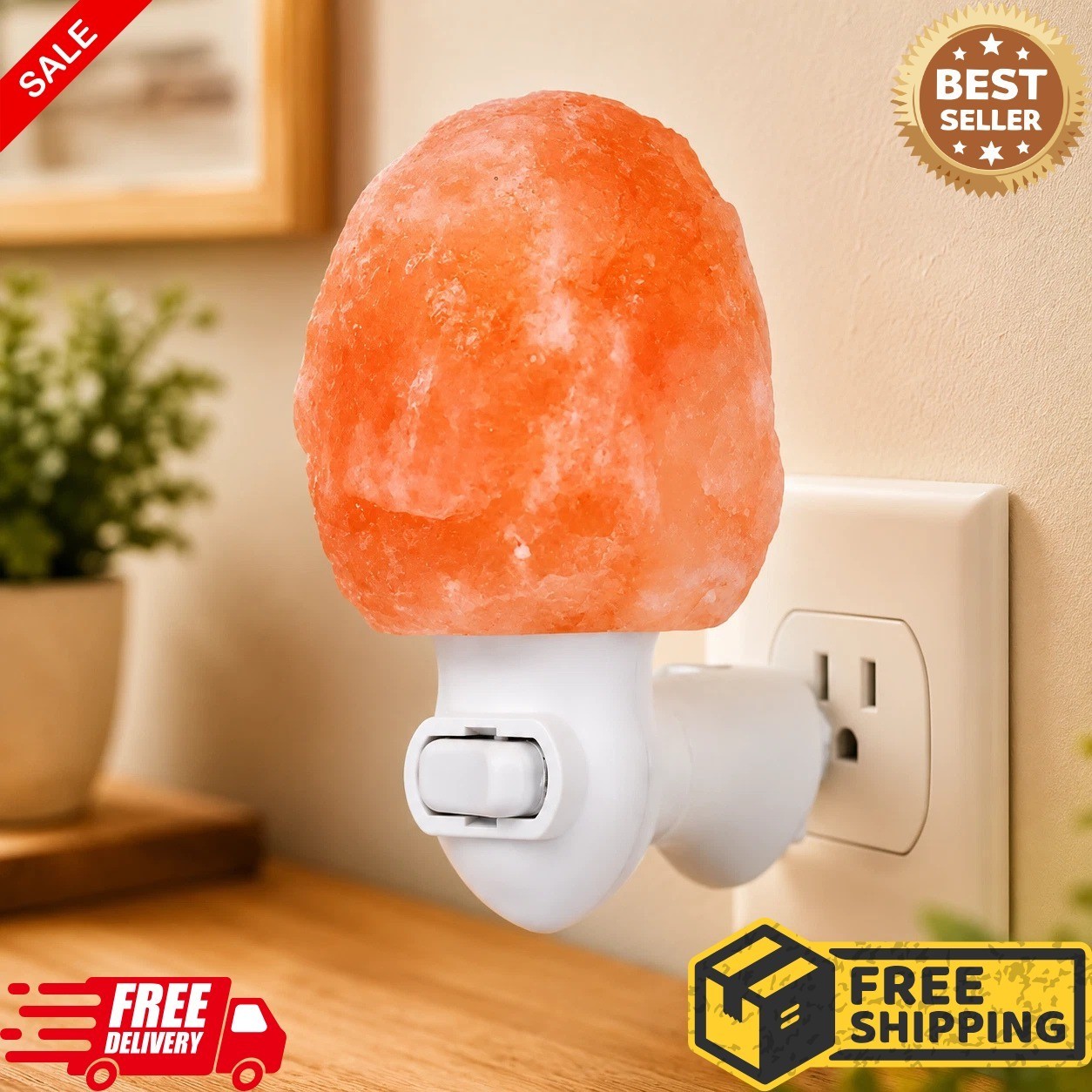 1-Color Himalayan Salt Lamp Plug-in Night Light for Home Wall Decor