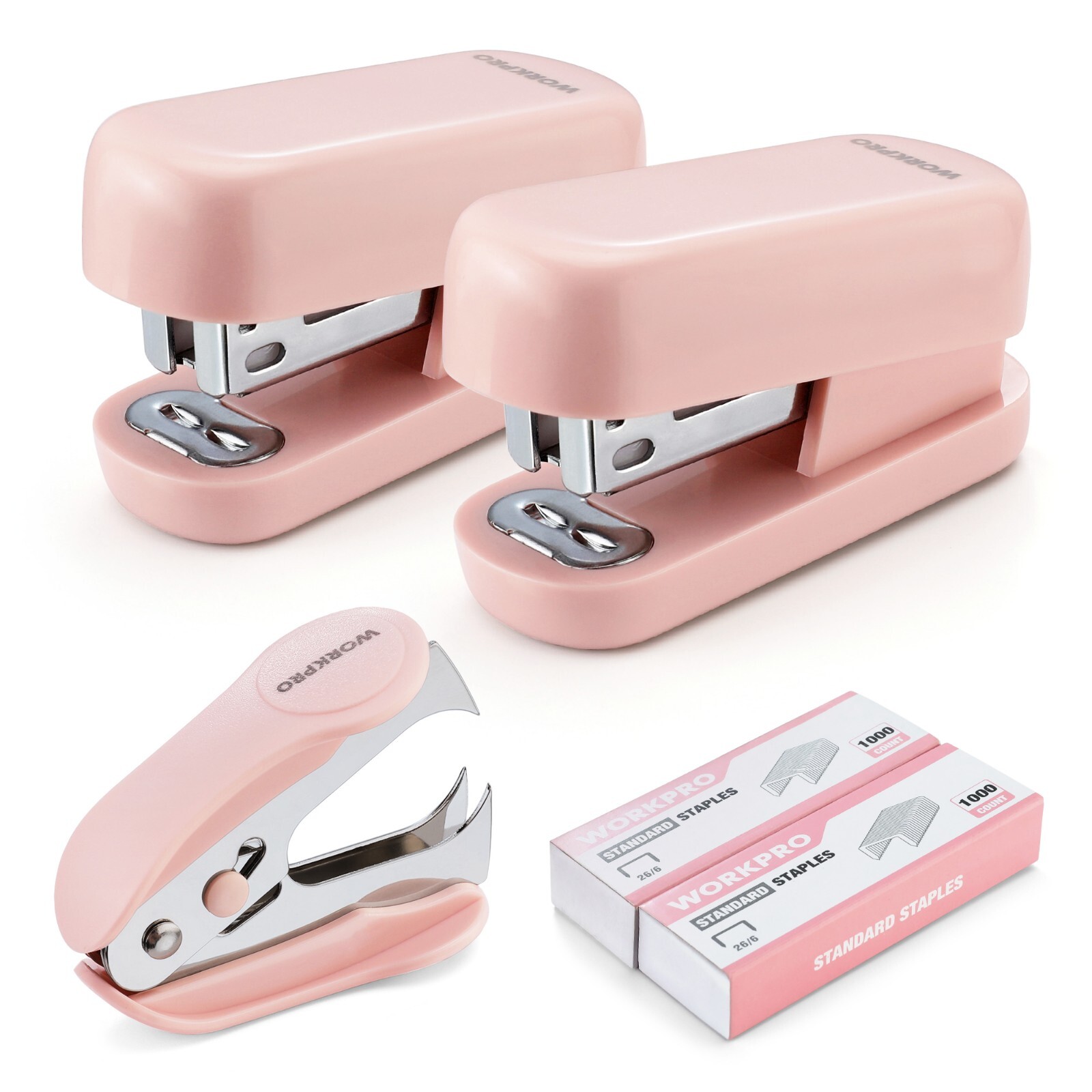 WORKPRO Mini Stapler with Staples, Pink Stapler Set 2000 Standard Stapler