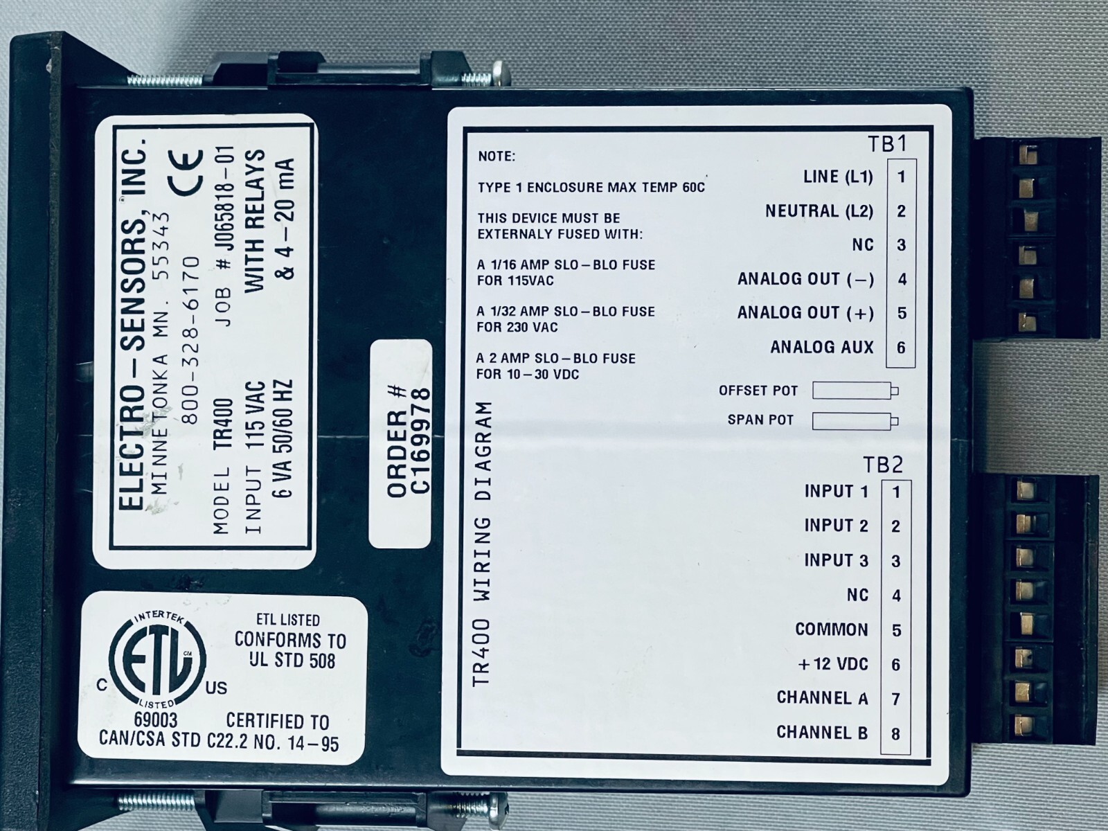 Electro-Sensors TR400 Ratemeter 115V