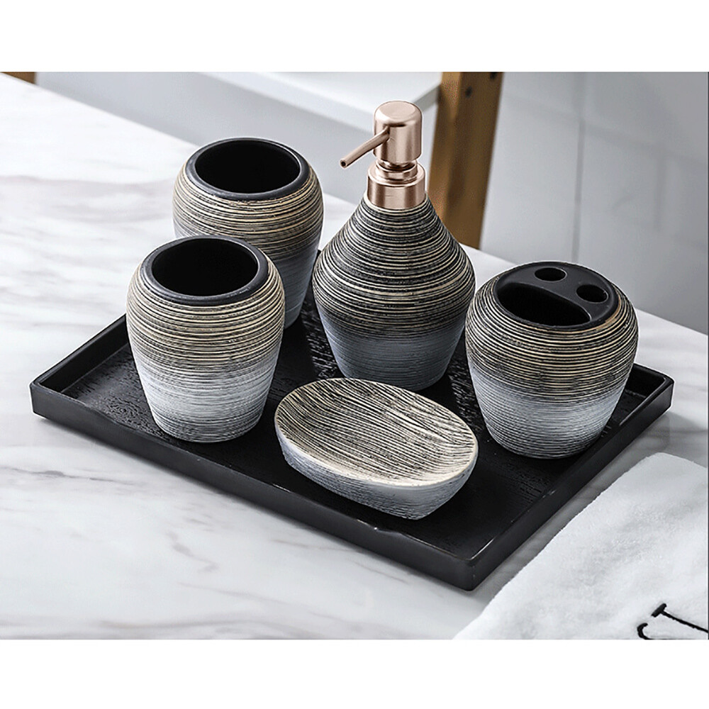 Ceramic Bathroom Accessories Set Decorative Storage Lotion Dispenser Holder 5PCS