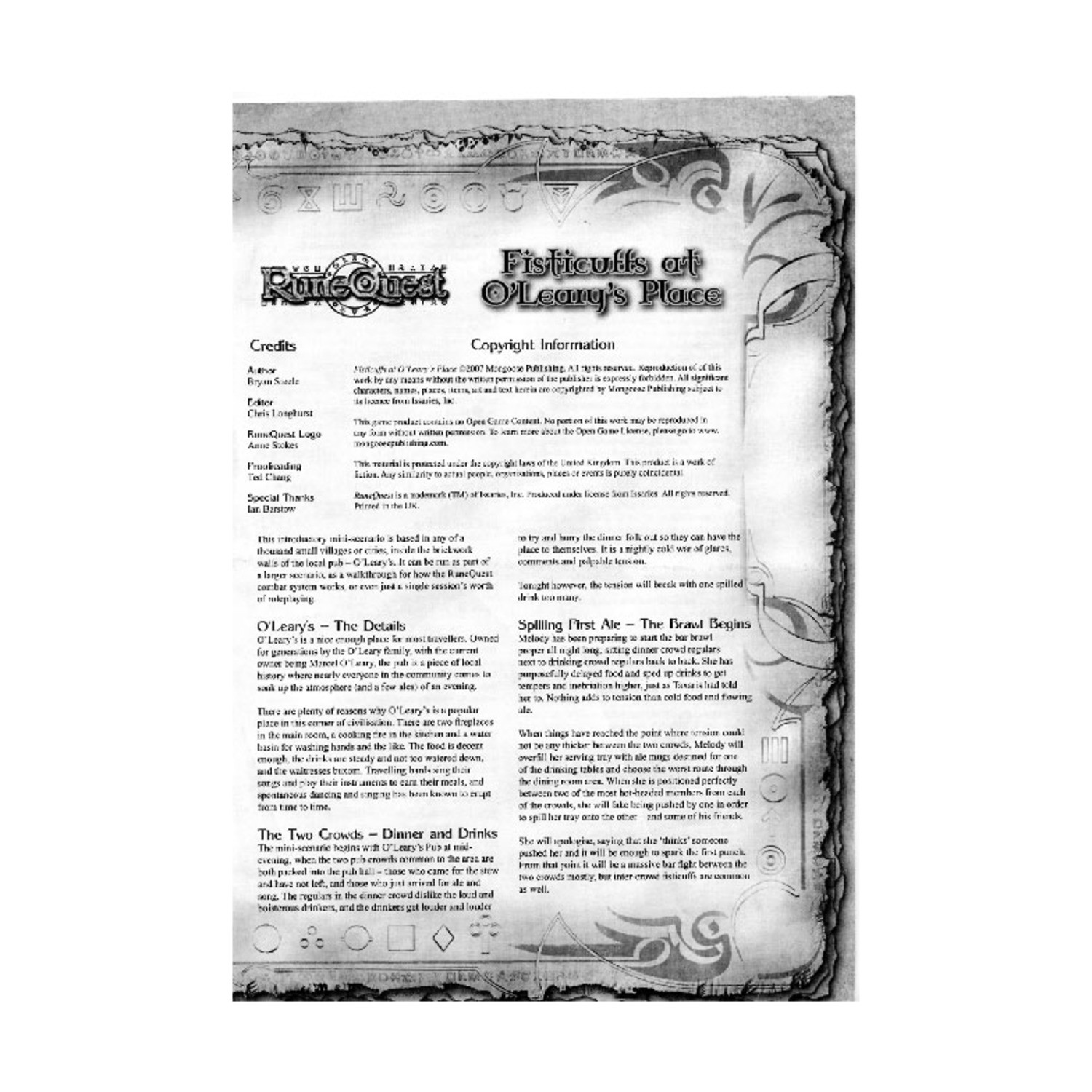 Mongoose RuneQuest Fisticuffs at O'Leary's Place NM