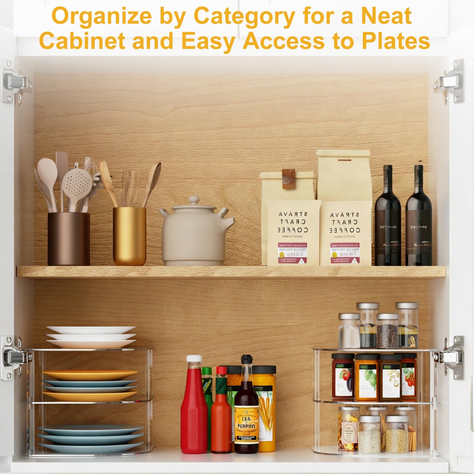 Acrylic Plate Organizer for Cabinet Kitchen Countertop Corner Clear Cabinet O...