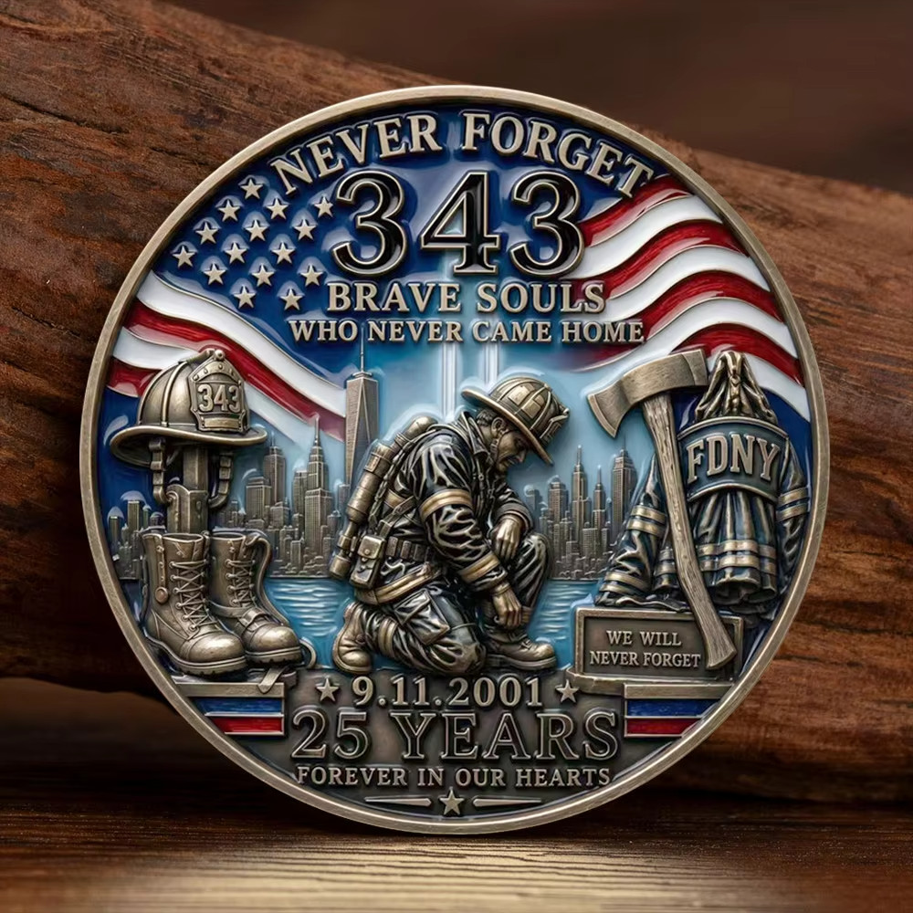 9/11 Never Forget 343 FDNY Firefighter Memorial Challenge Coin 25 Years Tribute