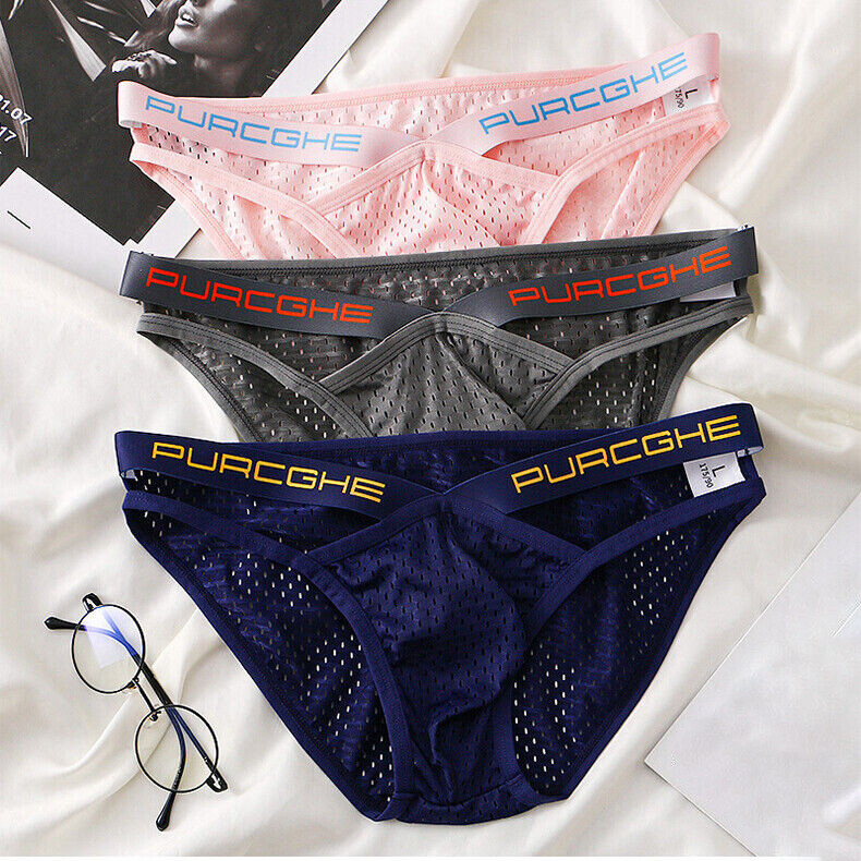 Hollow Out Bikini Briefs for Men Mesh Sexy Underwear Ice Silk Men's Gay Panties