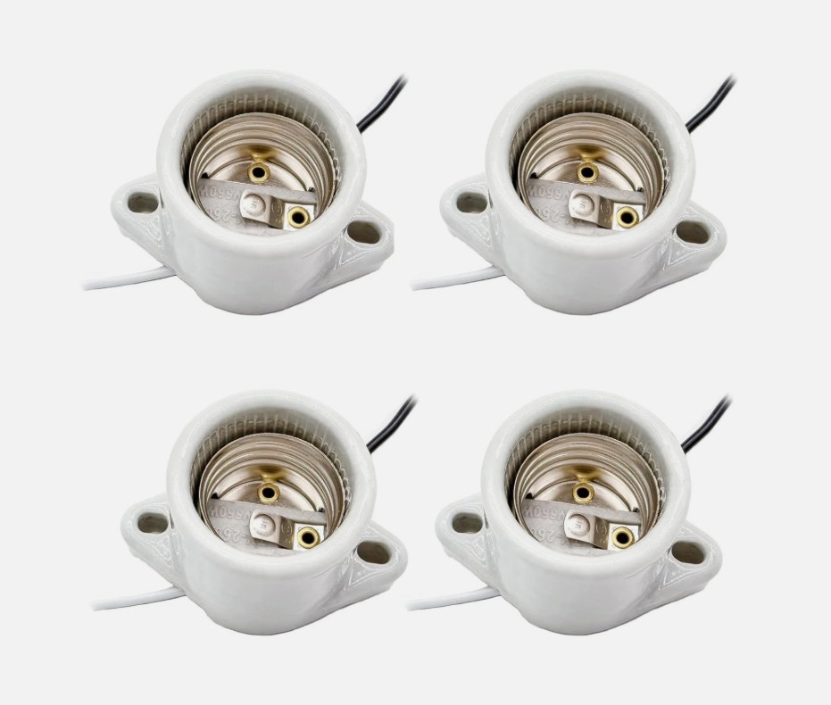 4-Pack E26 Ceramic Light Sockets, 600V 660W Lamp Holder & 9" 18AWG Wire