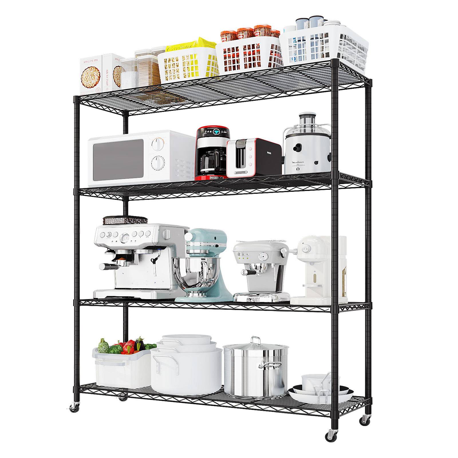 65"H Wire Rolling Shelving Unit on Wheels Adjustable Storage Rolling Wire Rack