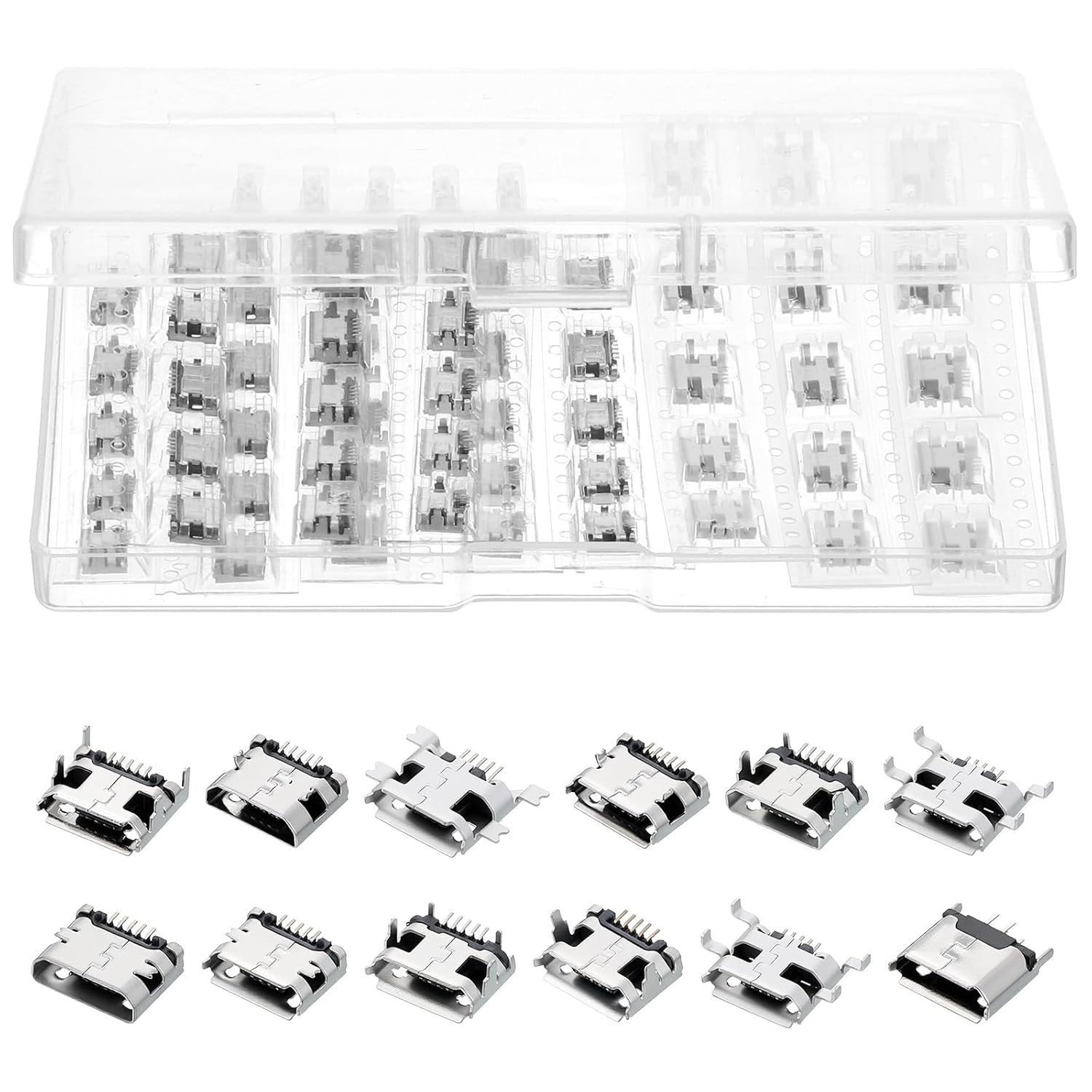 60PCS Micro USB Port Replacement Kit Charging Socket Connector Silver Set
