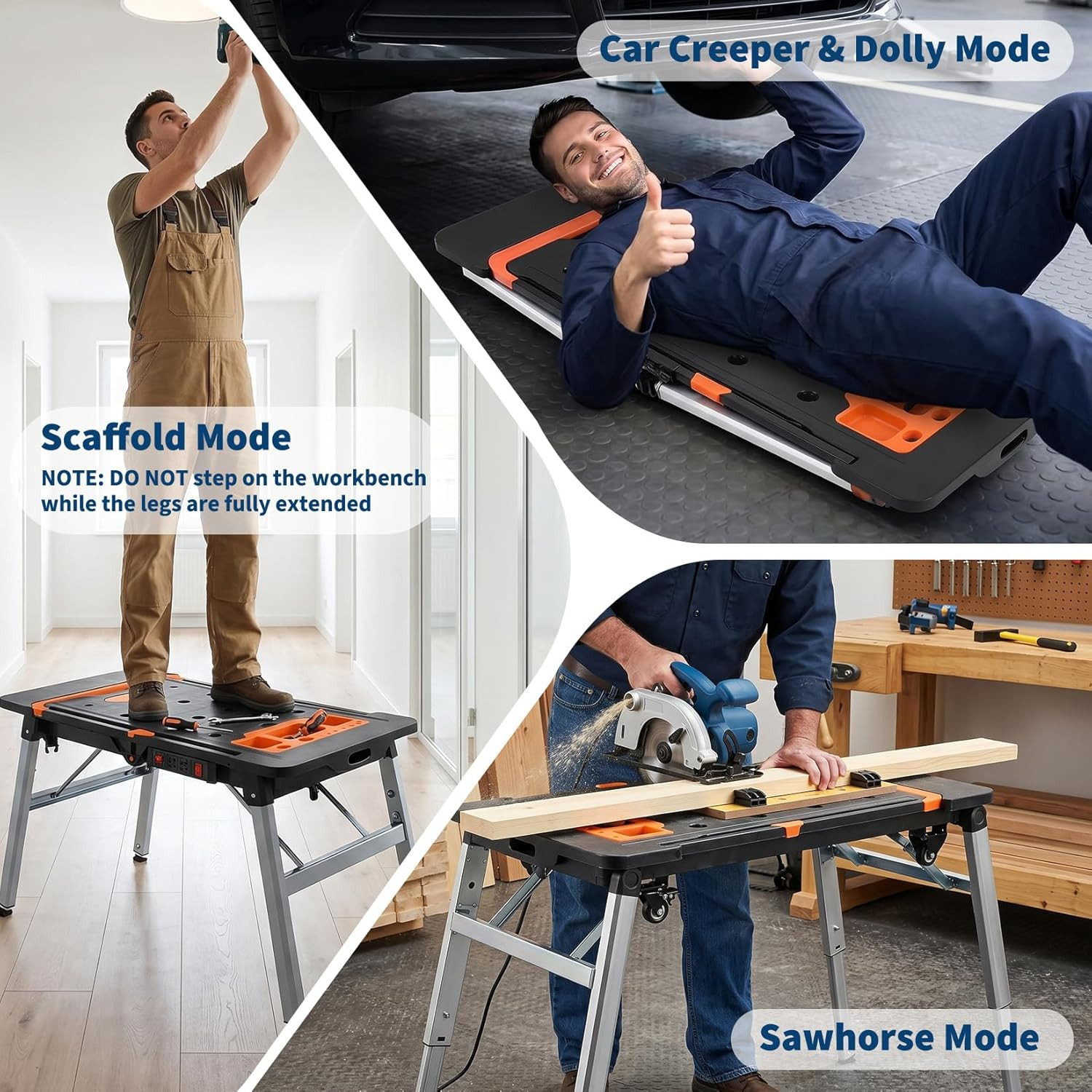 7-In-1 Multifunctional Folding Workbench & Work Table with Wheels, Portable Work