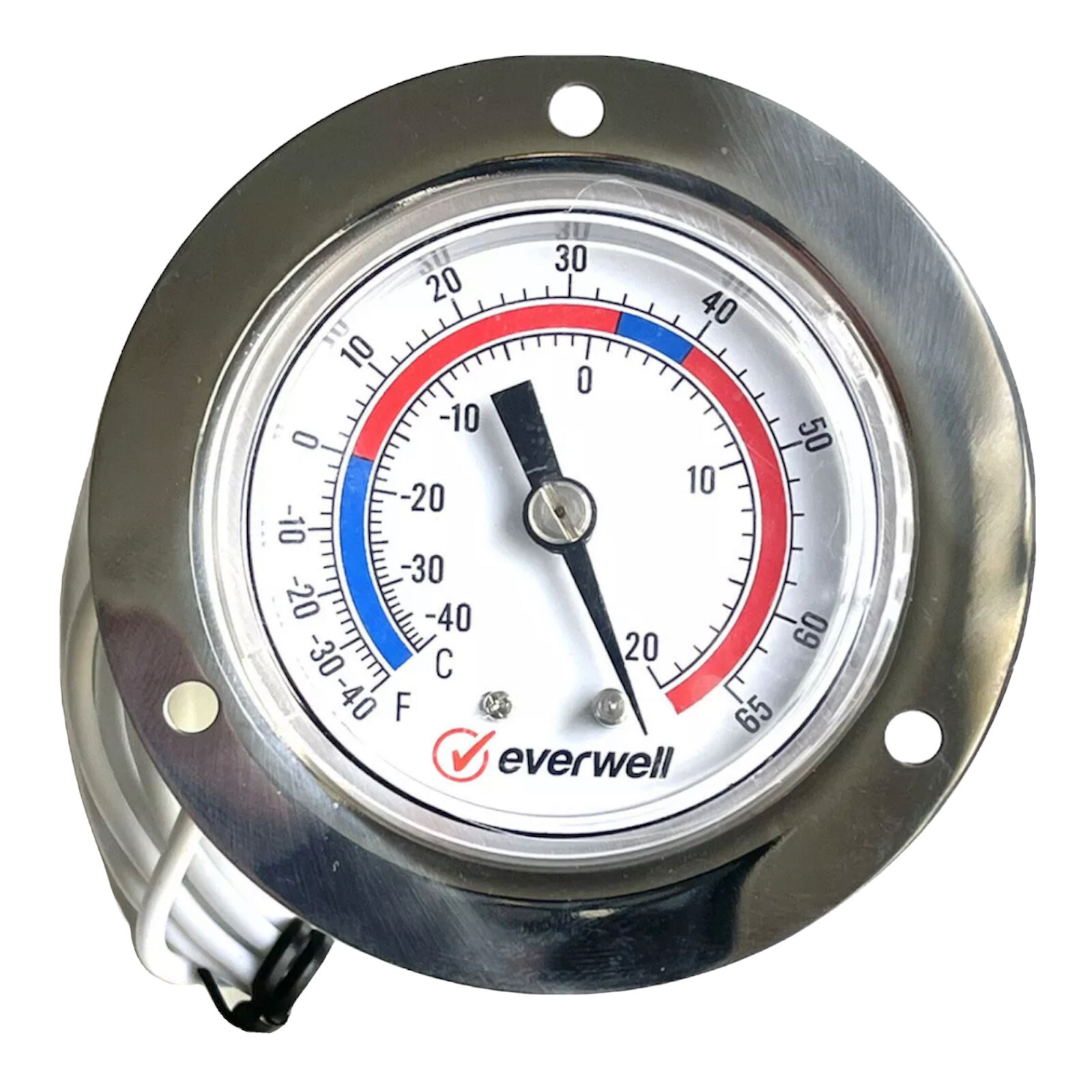 Vapor Capillary Flanged Panel Mount Refrigeration Thermometer, 48" Capillary