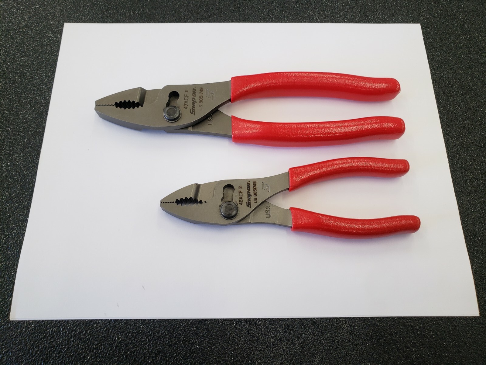 Snap-on Tools USA NEW 2pc RED 8" & 6" Soft Grip Slip Joint Plier Set 47ACF 46ACF