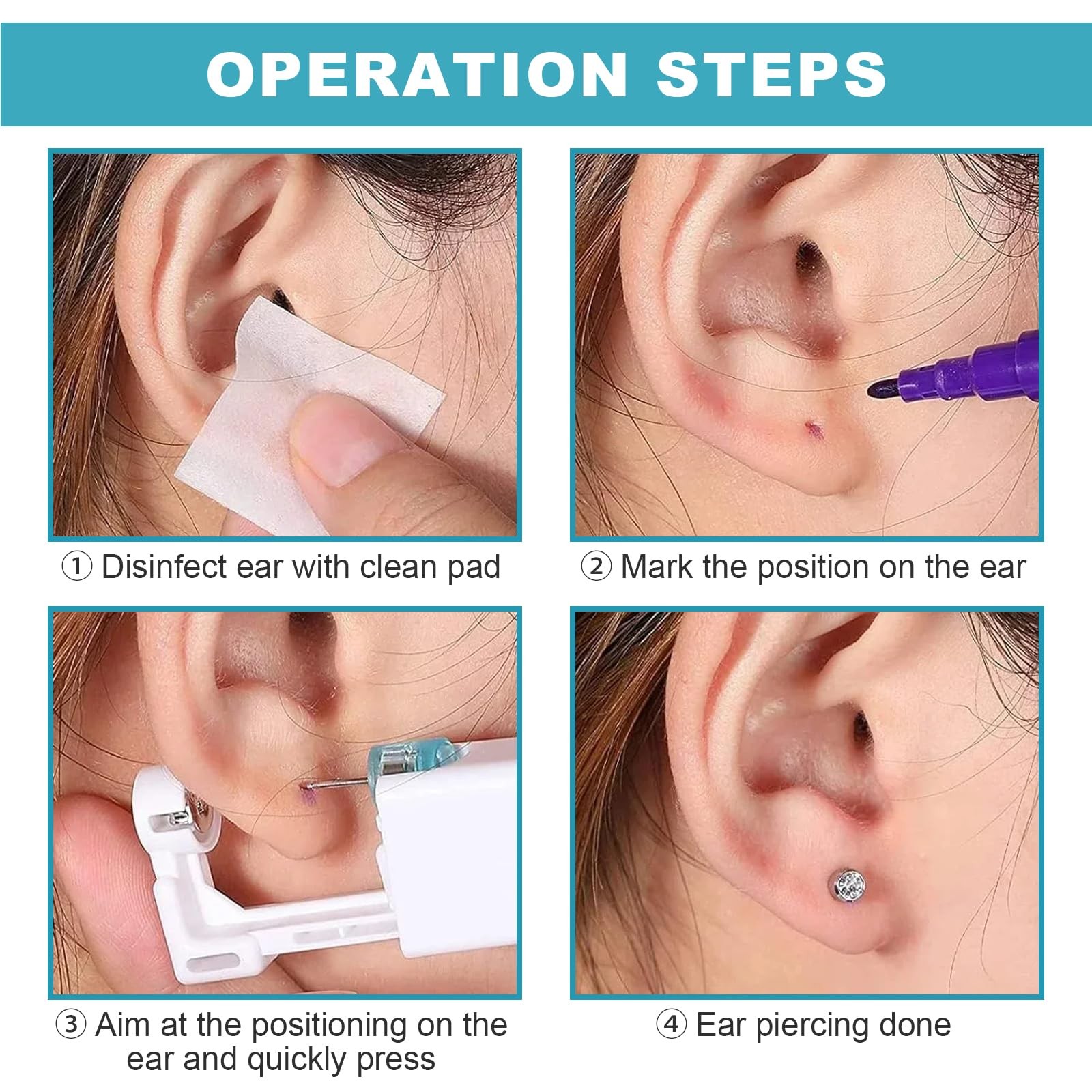 Ear Piercing Kit - 36Pcs Disposable Ear Piercing Kit Includes 12Pcs Self Ear ...