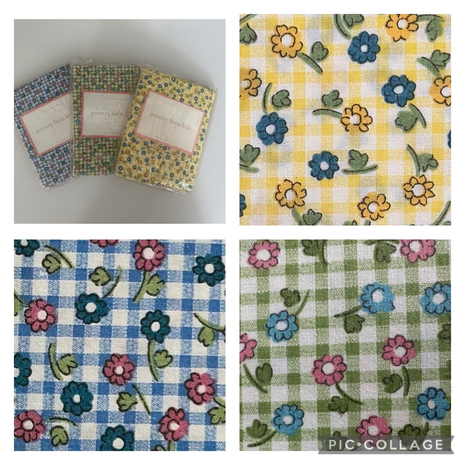Pottery Barn Kids (NEW) Floral Gingham Standard Pillow Case Green, Blue, Yellow