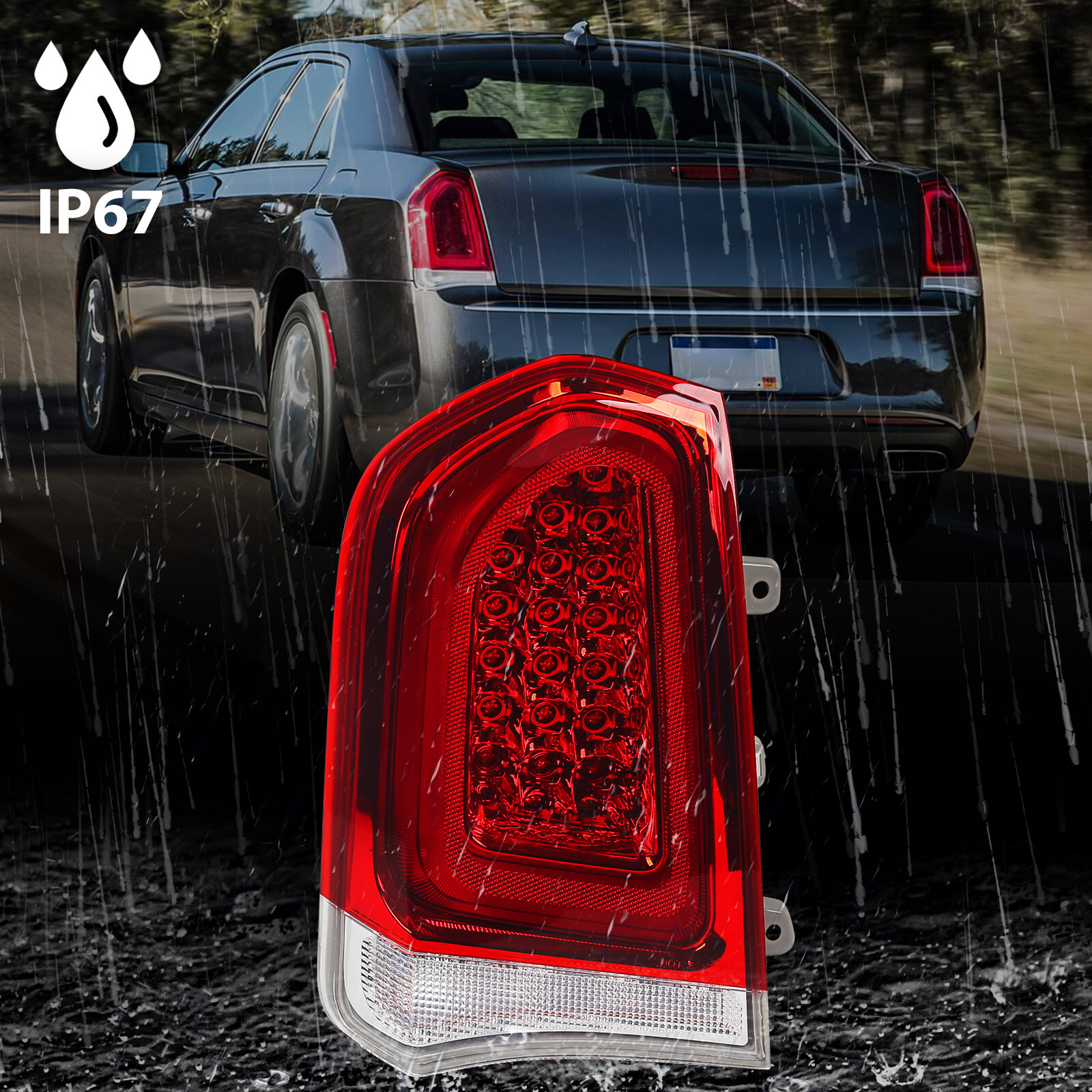 Driver Tail Light For 2015-2023 Chrysler 300 Brake Clear Chrome Full LED Lamp