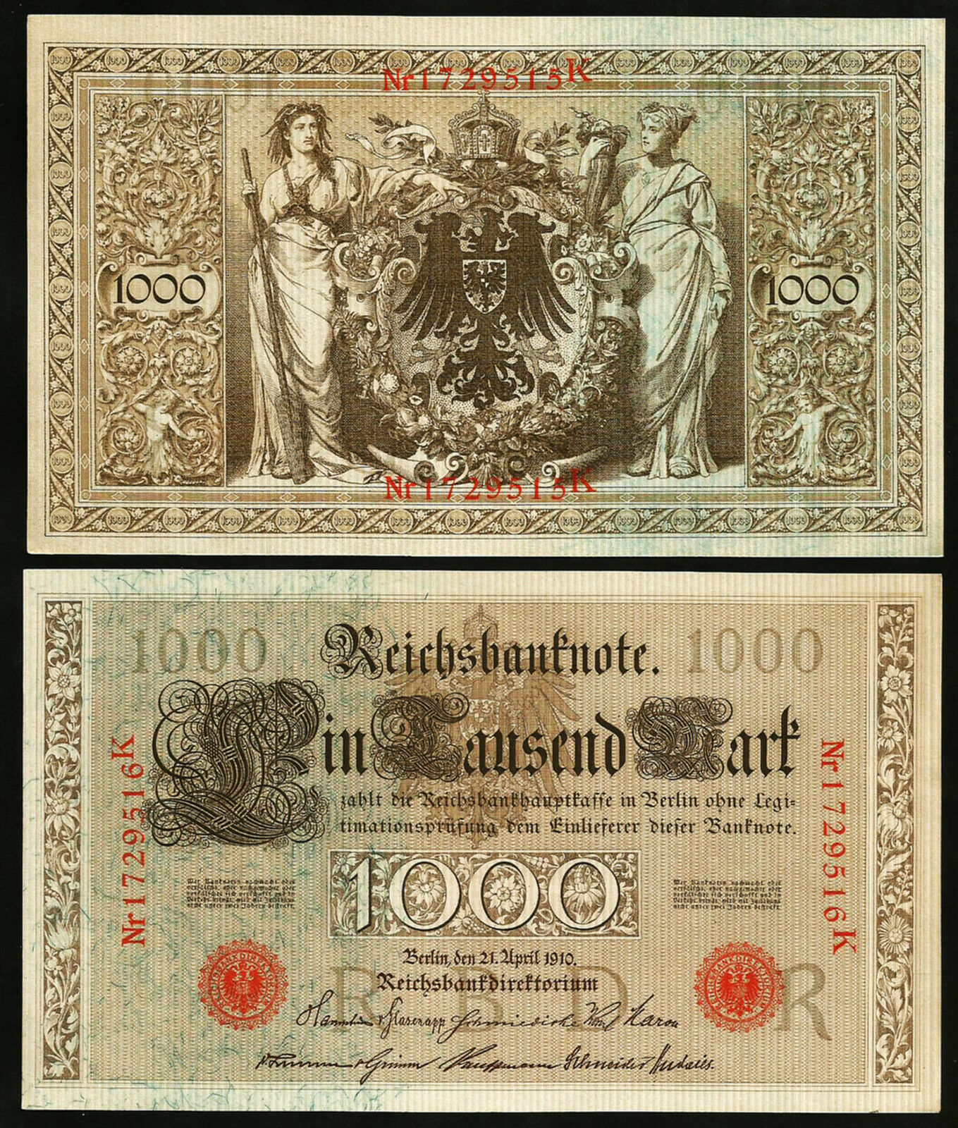 Germany 1000 Mark 1910, aXF, P-44B, Red Seal