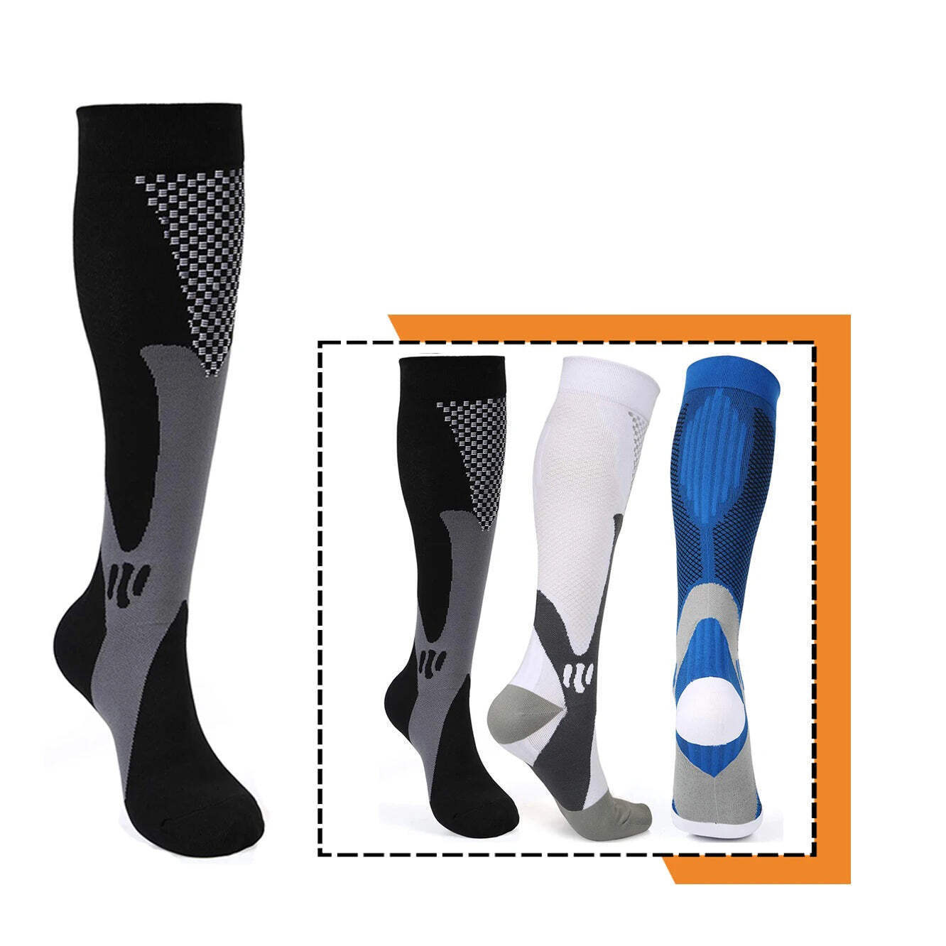 Compression Socks 20-30mmHg Athletic Medical Support 3 Pairs Multiple Sizes