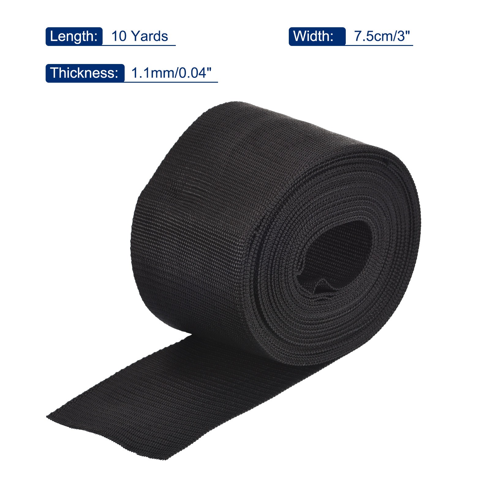 3" 10 Yard Backpack Black Lightweight Polypropylene Webbing Strap Strapping