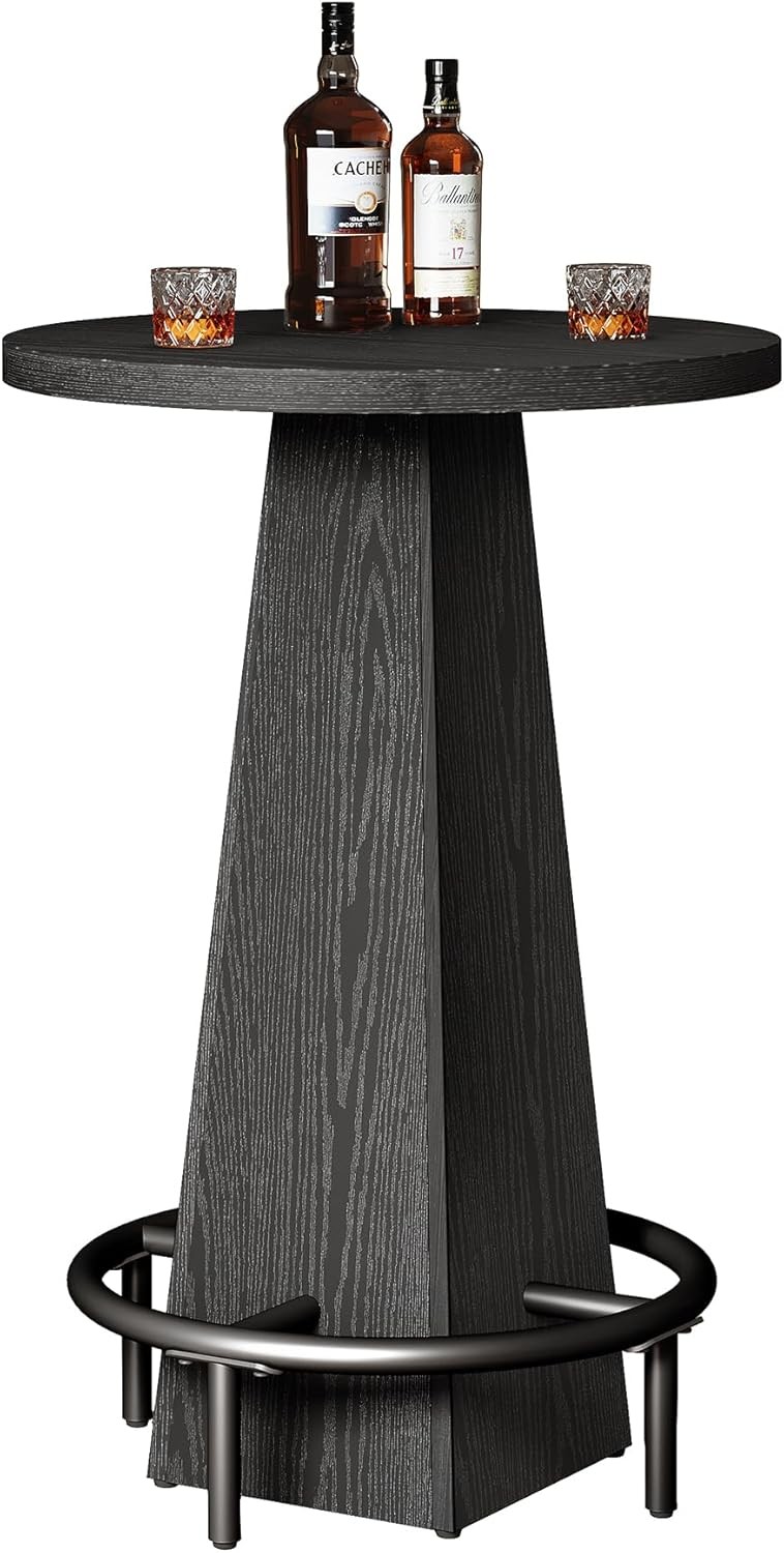 Bar Table, 37.4" High Round Pub Table for Small Bars, Dining Room, Kitchen-Black