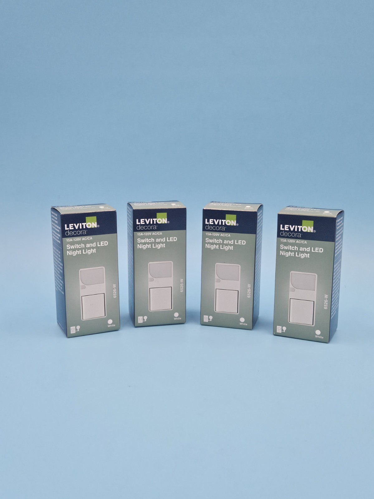 Lot Of 4 - Leviton 15 Amp Decora Combination Switch with LED Guide Light, White