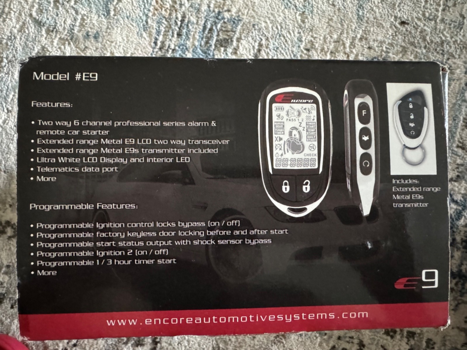 NEW Encore E9 Car Alarm Remote Start System 2 Way LCD Security System Kit NOS