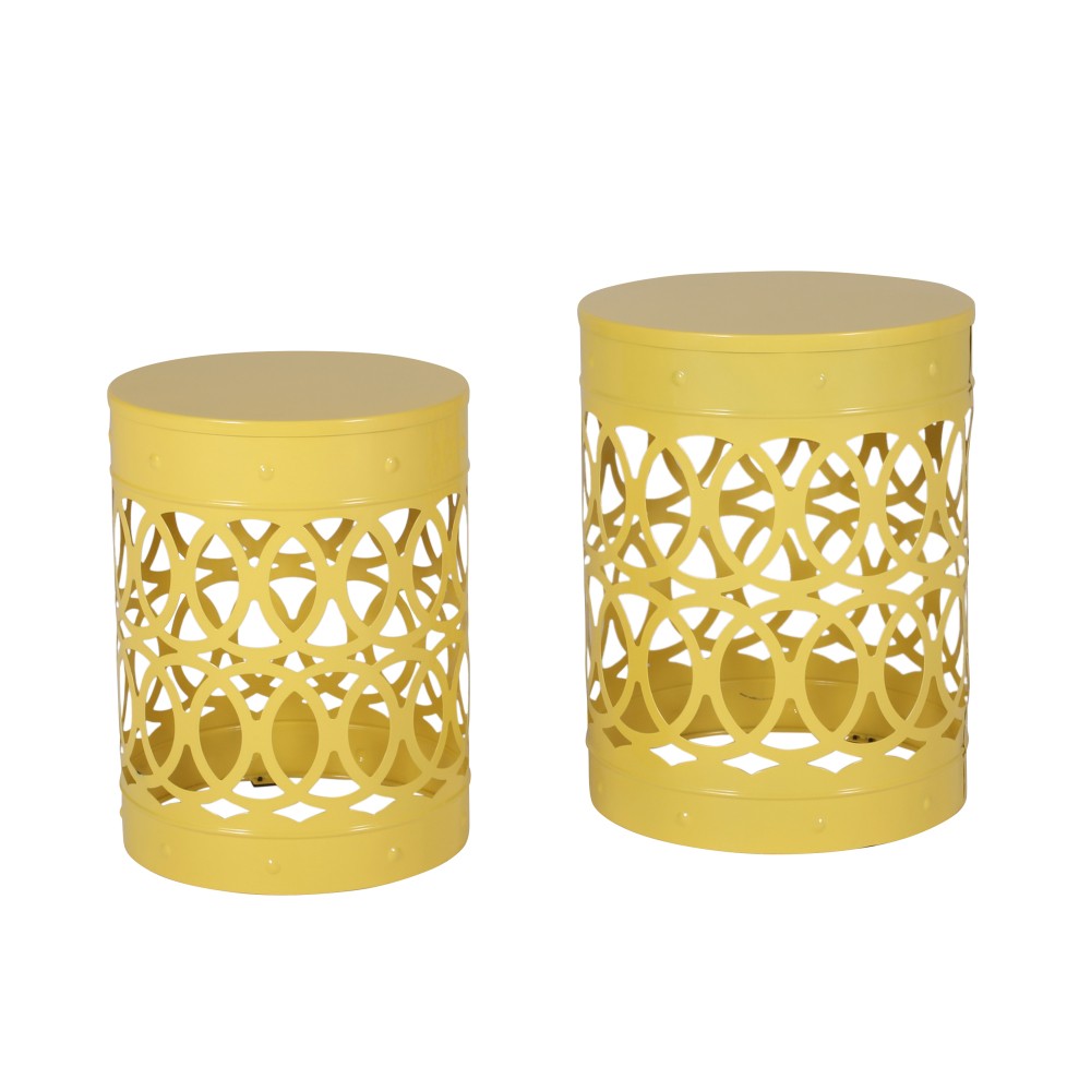 Set of 2 Yellow Iron Accent Tables Modern Side Tables 13.75x13.75x18in