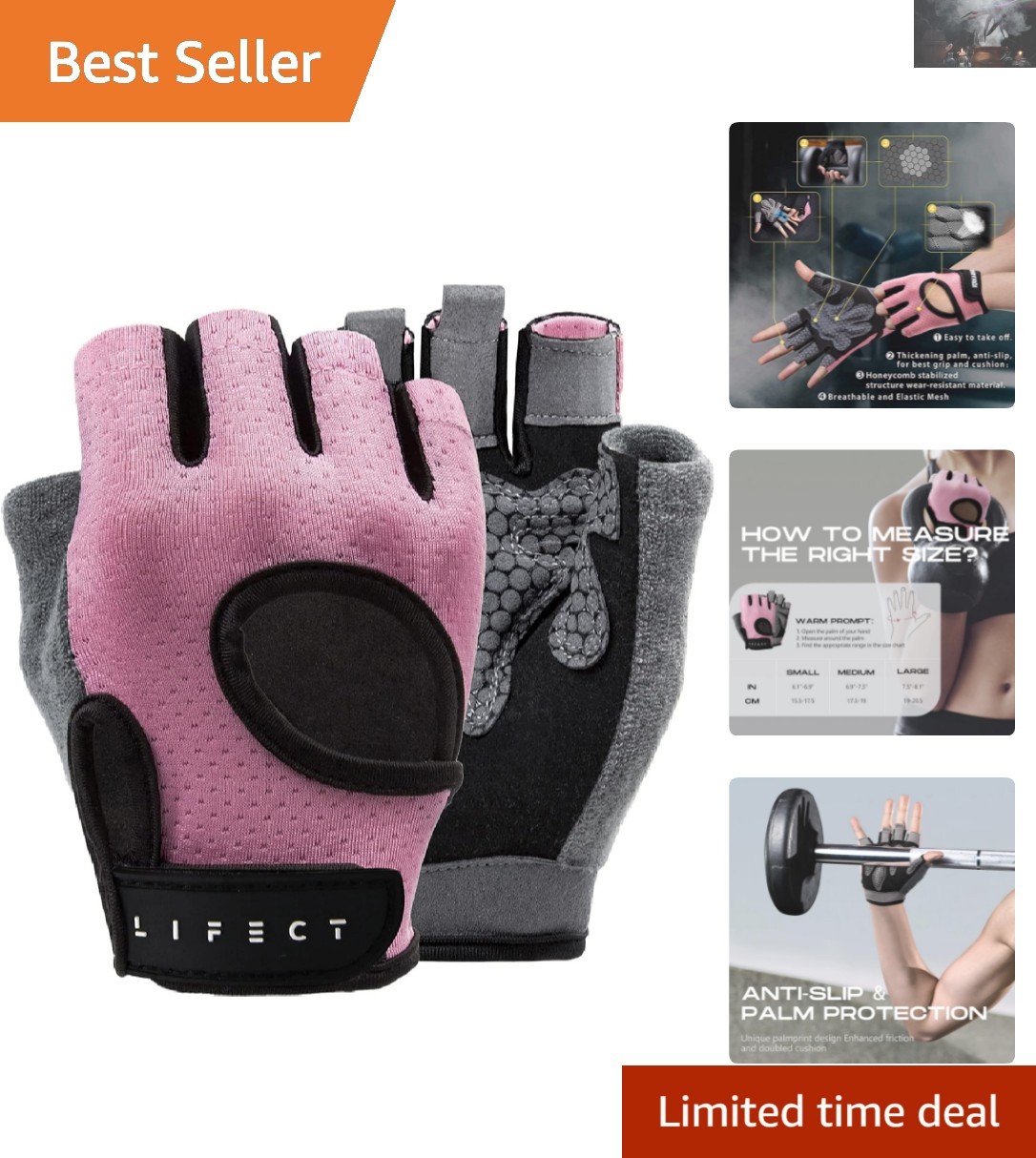 Lightweight Weightlifting Gloves with Anti-Skid Grip & Curved Open Back Design