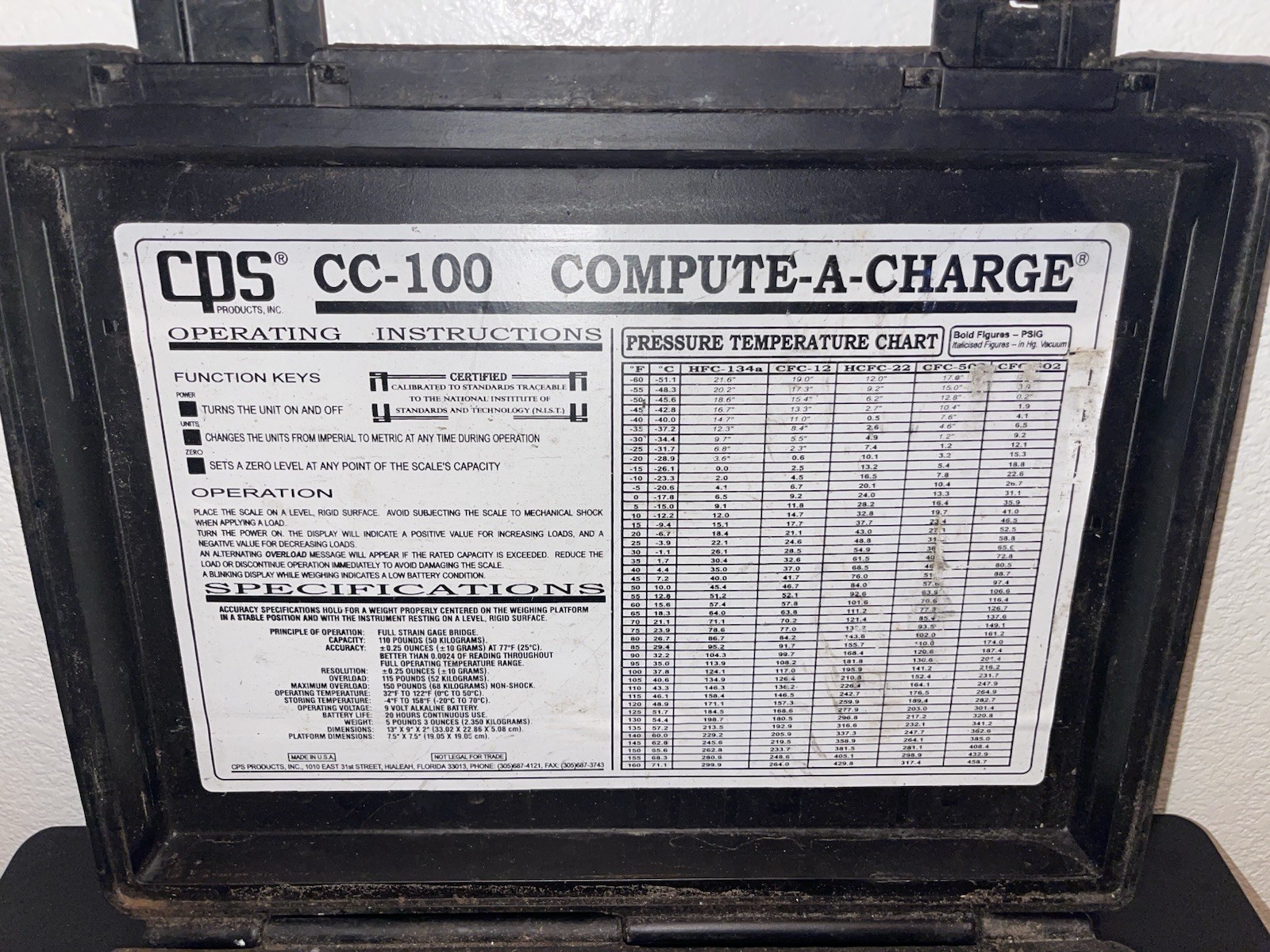 CPS CC-100 Compute-A-Charge Refrigerant Scale UNTESTED