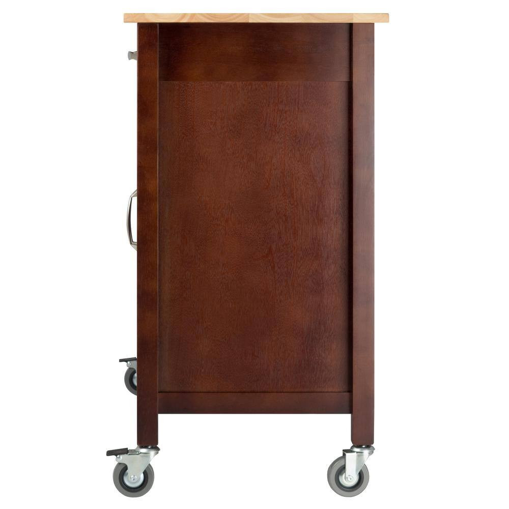 Mabel Walnut Kitchen Cart with Natural Wood Top