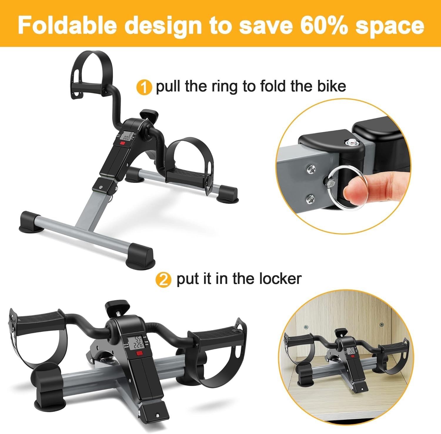 Foldable Under Desk Mini Bike - Smart Pedal Exerciser for Home & Office