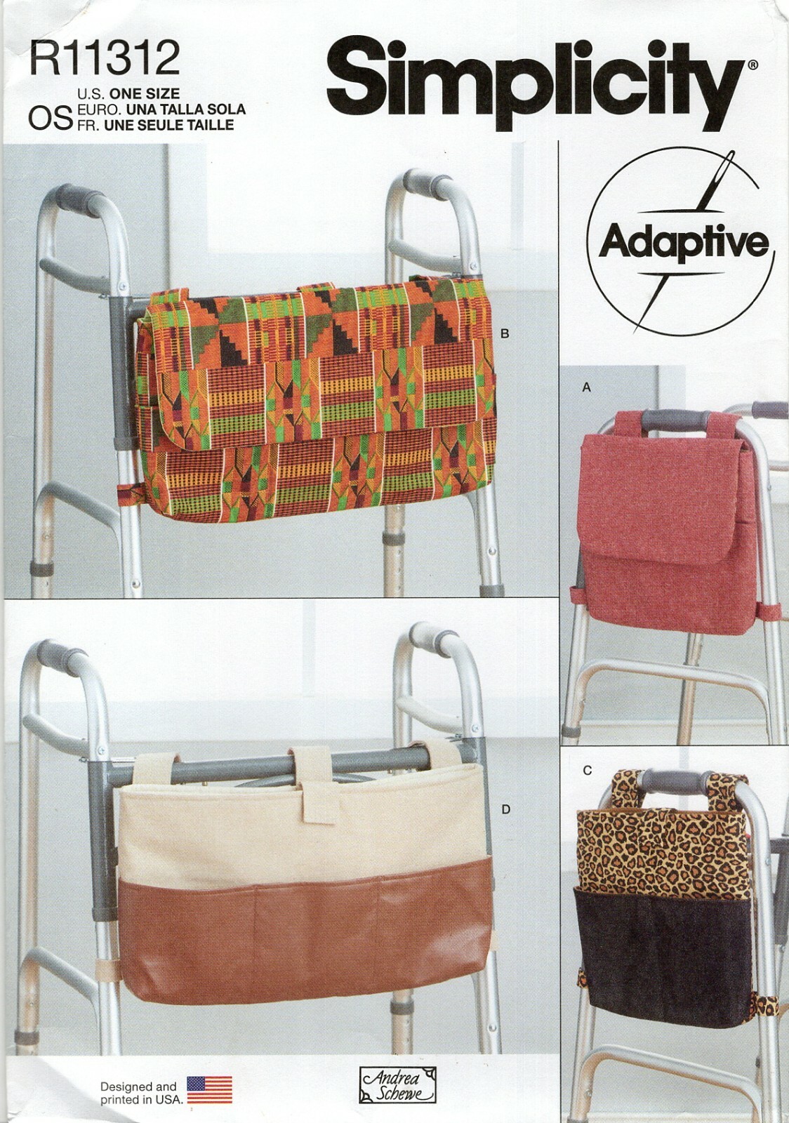 Simplicity R11312 ADAPTIVE Walker Bags in 4 Styles OSZ UNCUT Pattern S9493