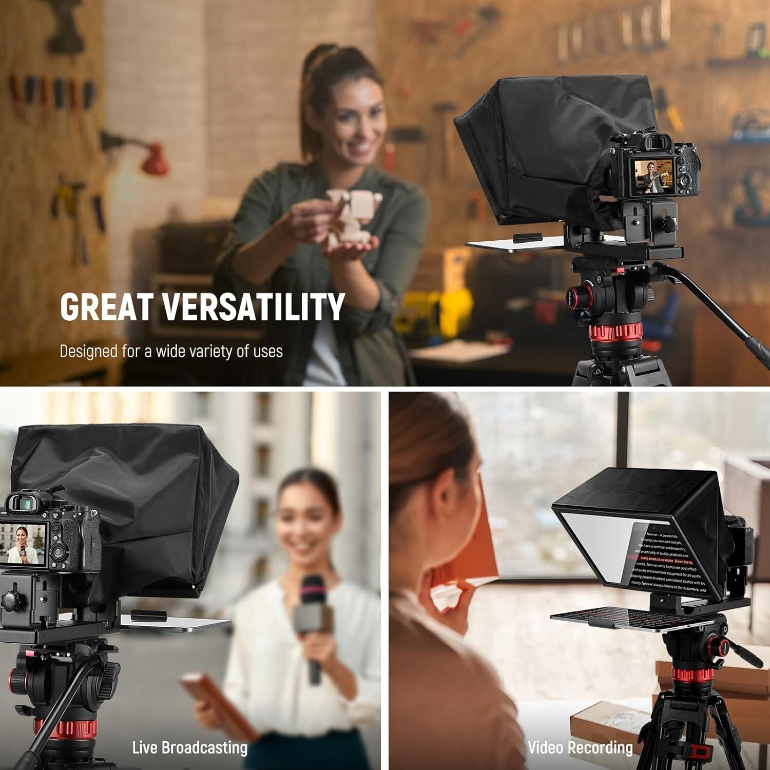 Teleprompter elevable de aleación de aluminio Basics X12B de 12" para iPad