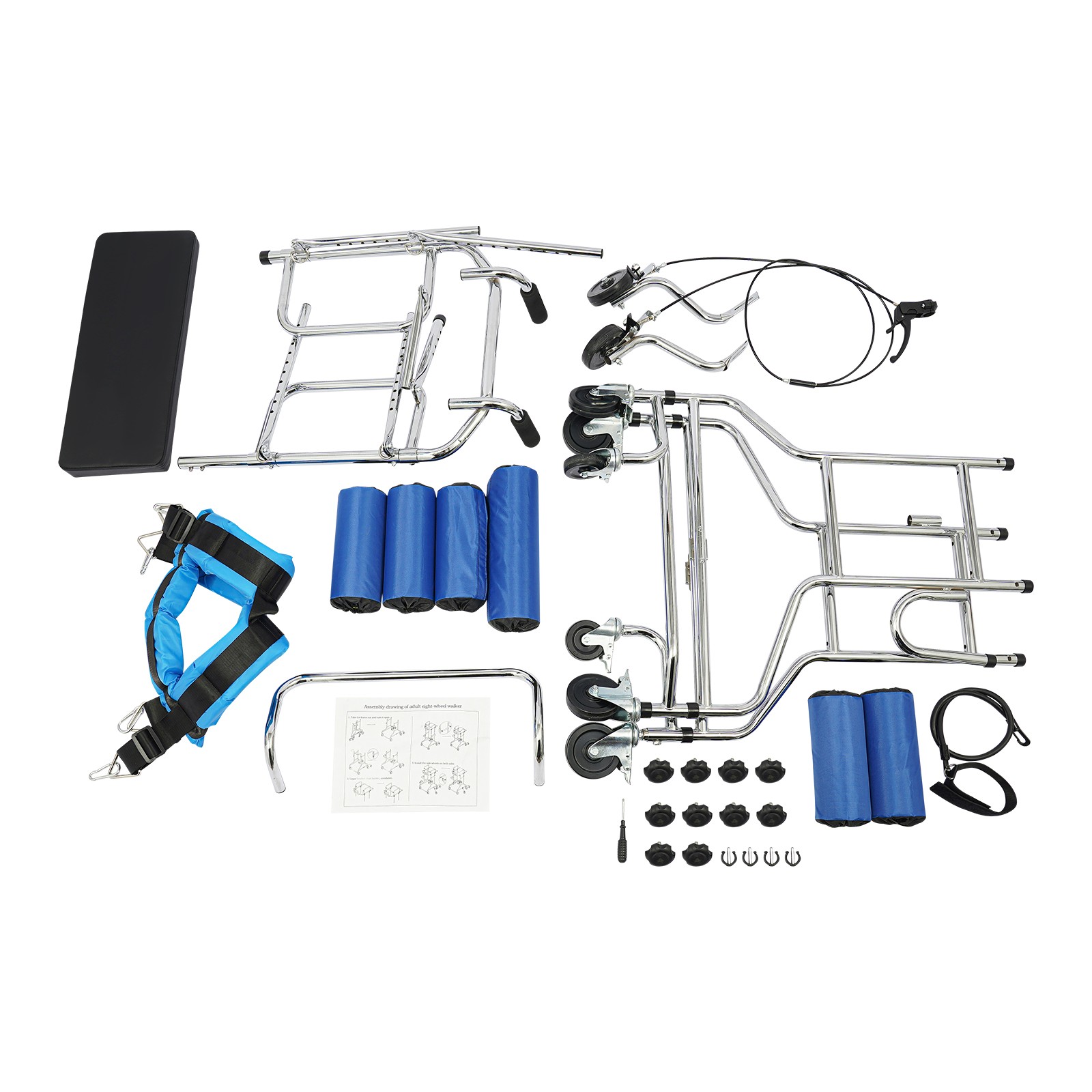Adult Standing Walker, 8-Wheels Walking Aid with Adjustable Height and Width