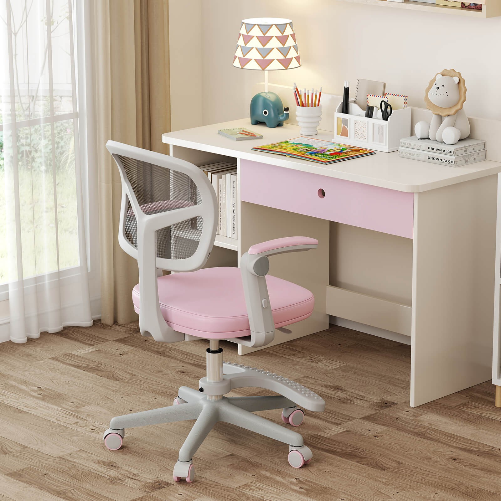 Kids Desk Chair Children Study Chair w/Adjustable Height, Armrest & Footrest