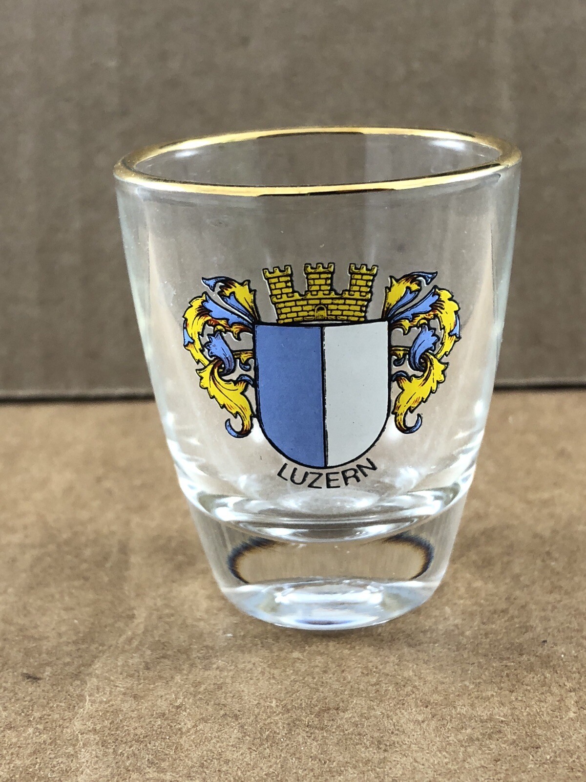 Luzern Gold Rimmed 2 in. shot glass, COMBINED SHIP $1 PER MULT
