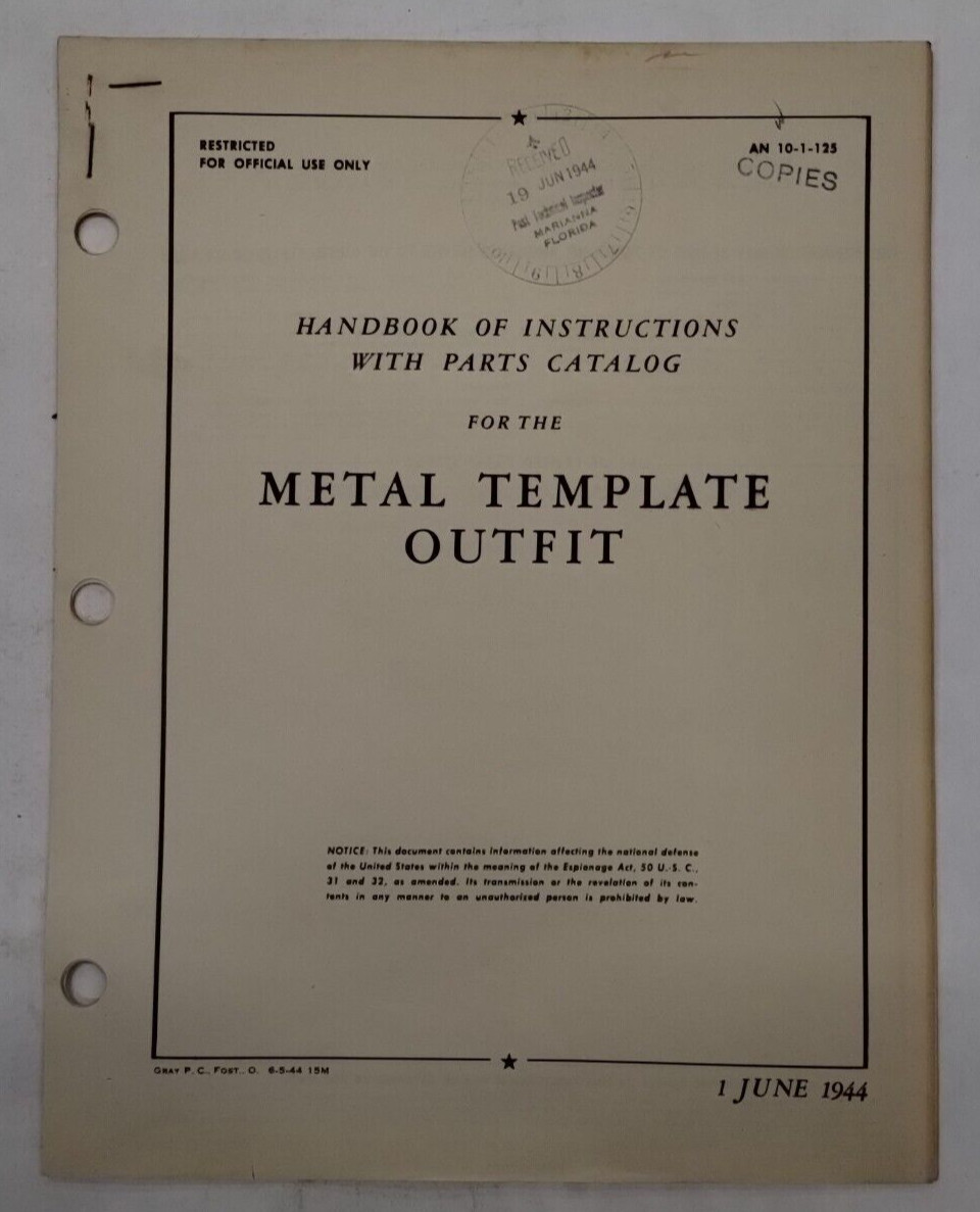 Abrams Instrument Co. Metal Template Outfit Instructions with Parts AN10-1-125