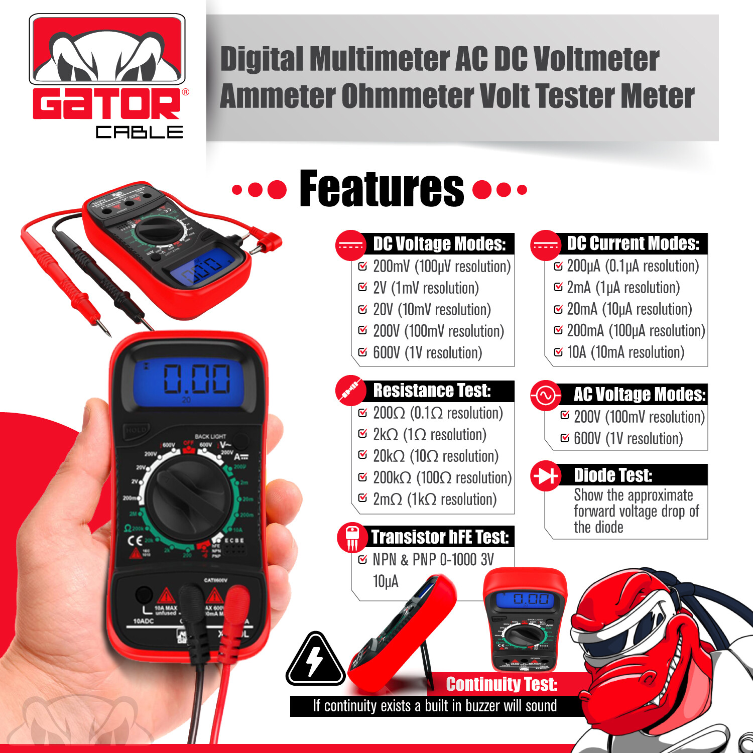 Digital Multimeter AC DC Voltmeter Ammeter Ohmmeter Volt Tester Meter 9V Power