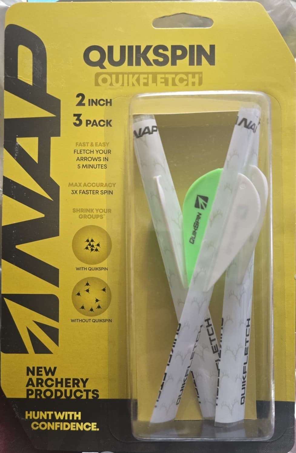 NAP Quickspin Green 2" Archery Fletch 3 Pack White/Green/Green