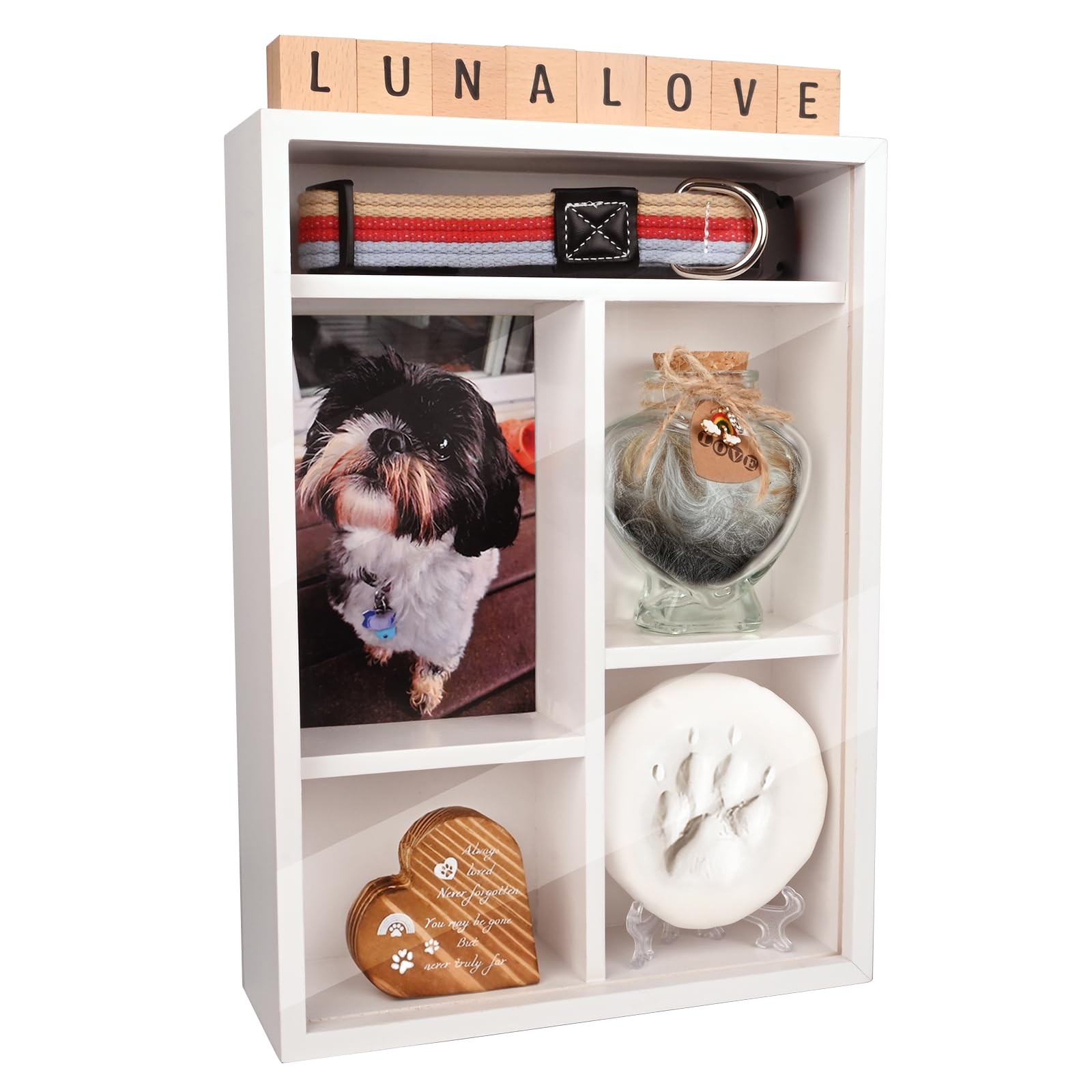 Pet Memorial Shadow Box with Shelves for Loss of Dog Cat Memorial Gifts 4X6