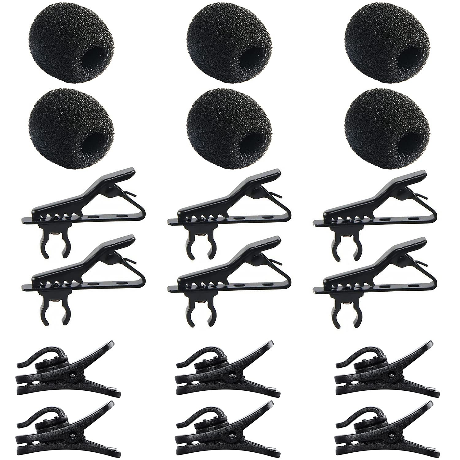 AUGSUN 18Pcs Lapel Microphone Clips Replacement Kit, 6Pcs Mini, black