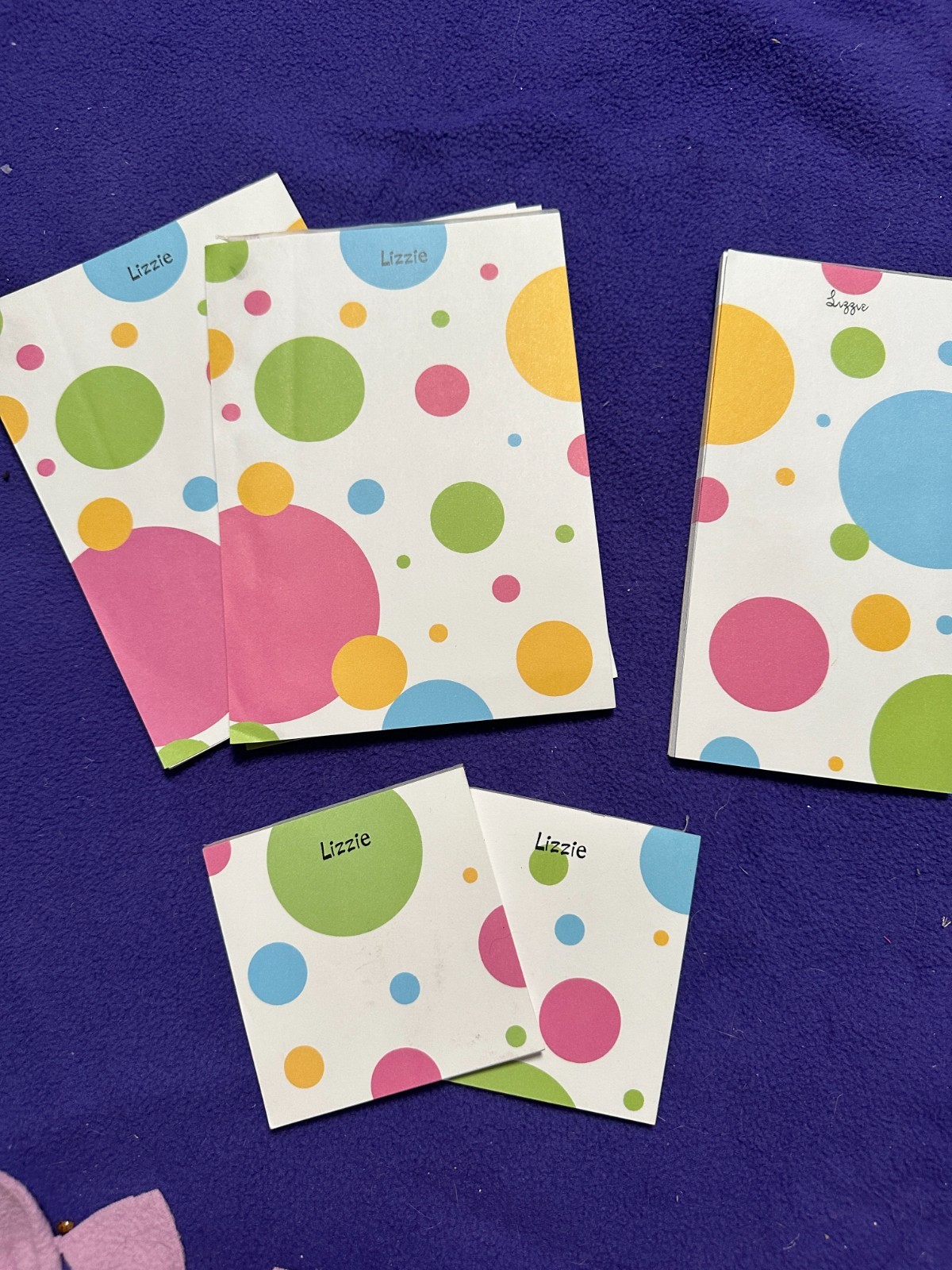 Lizzie Bubble Polka Dot Bright Notepaper Pink Blue Green Yellow Various Sizes