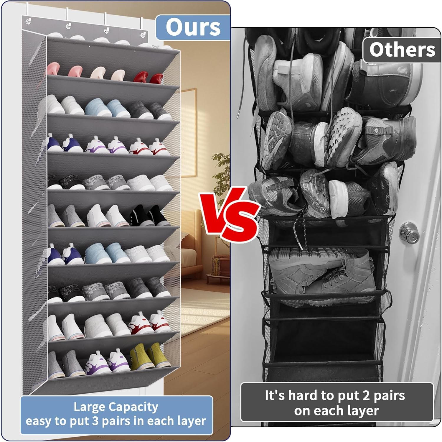 30 Pairs Over The Door Shoe Organizer, 10-Tier Hanging Shoe Rack with Deep Pocke