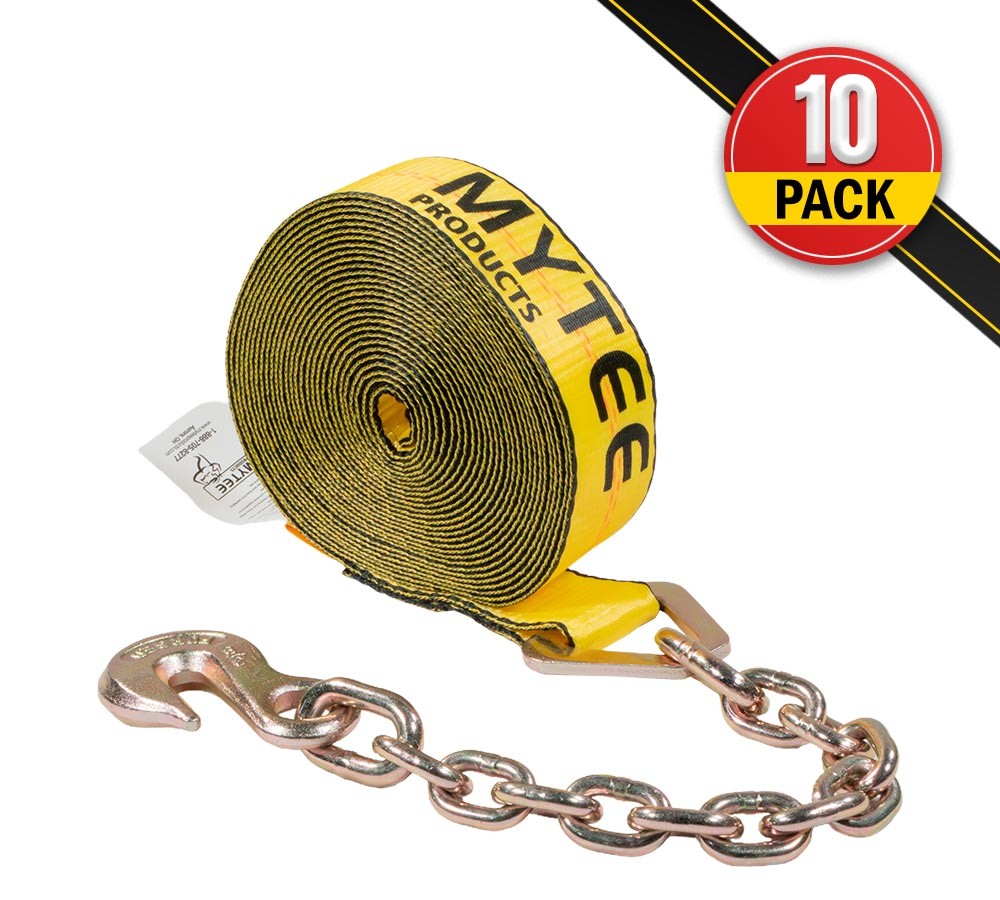 (10 Pack) 2 in. x 30 ft. Winch Strap with Chain Anchor Extension Flatbed Truc...